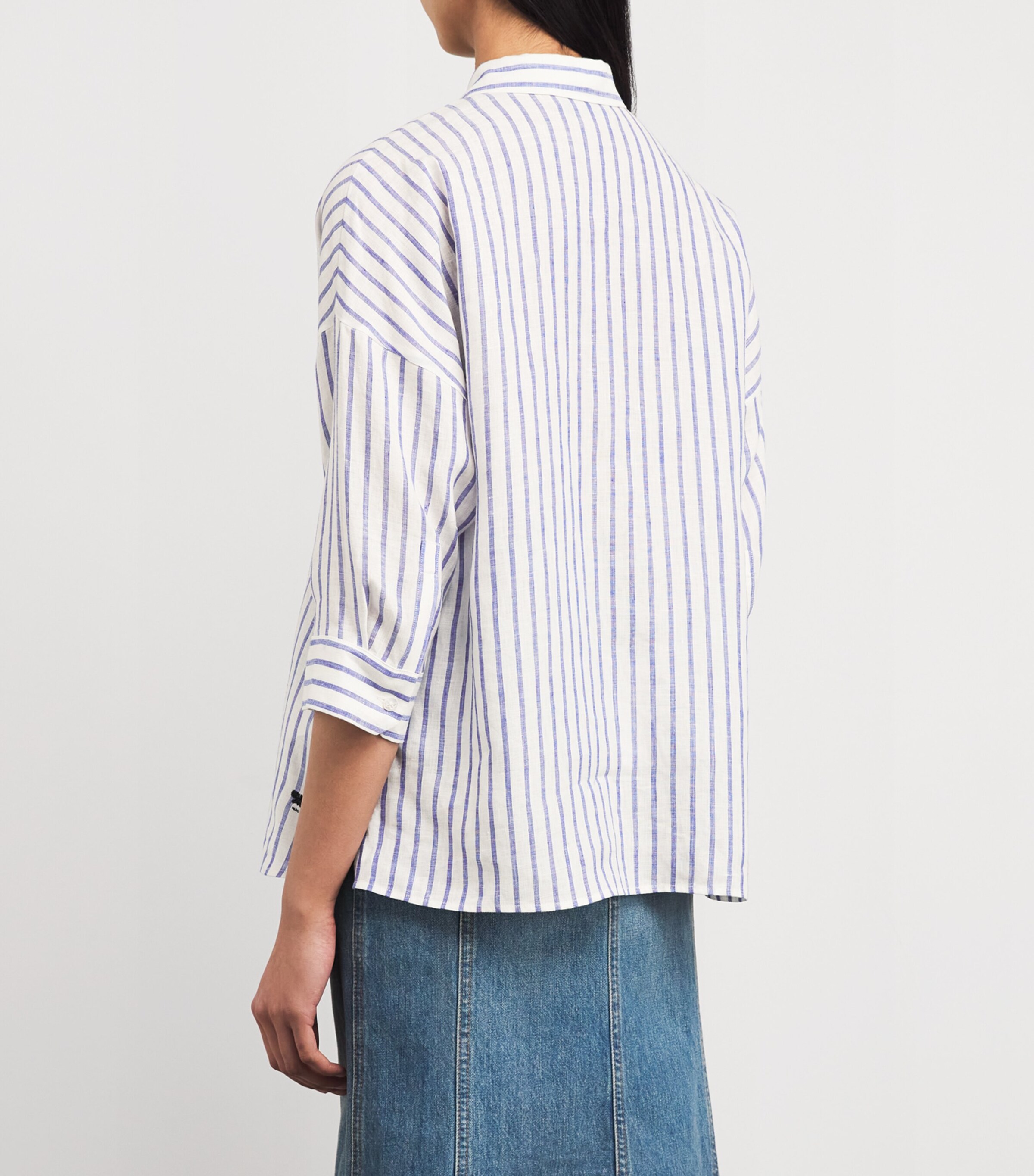 Weekend Max Mara Womens Linen Stripe Shirt Cornflower Blue Image 4