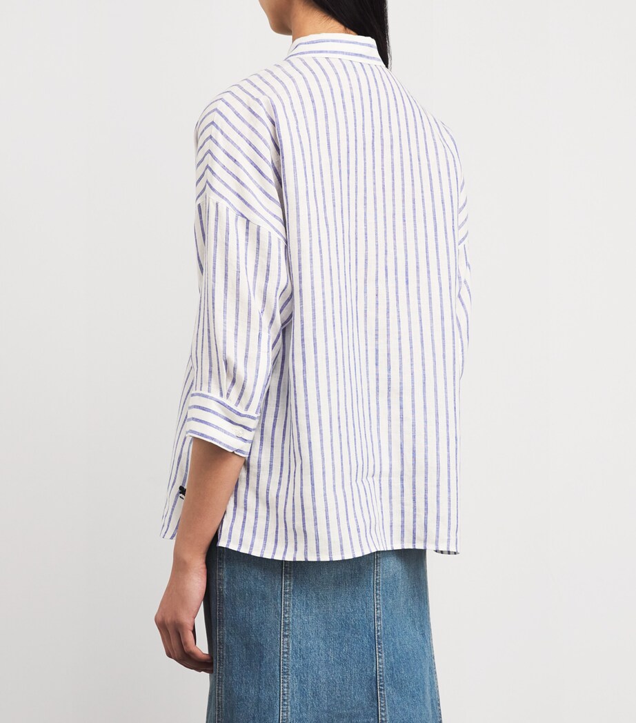 Weekend Max Mara Womens Linen Stripe Shirt Cornflower Blue Image 4