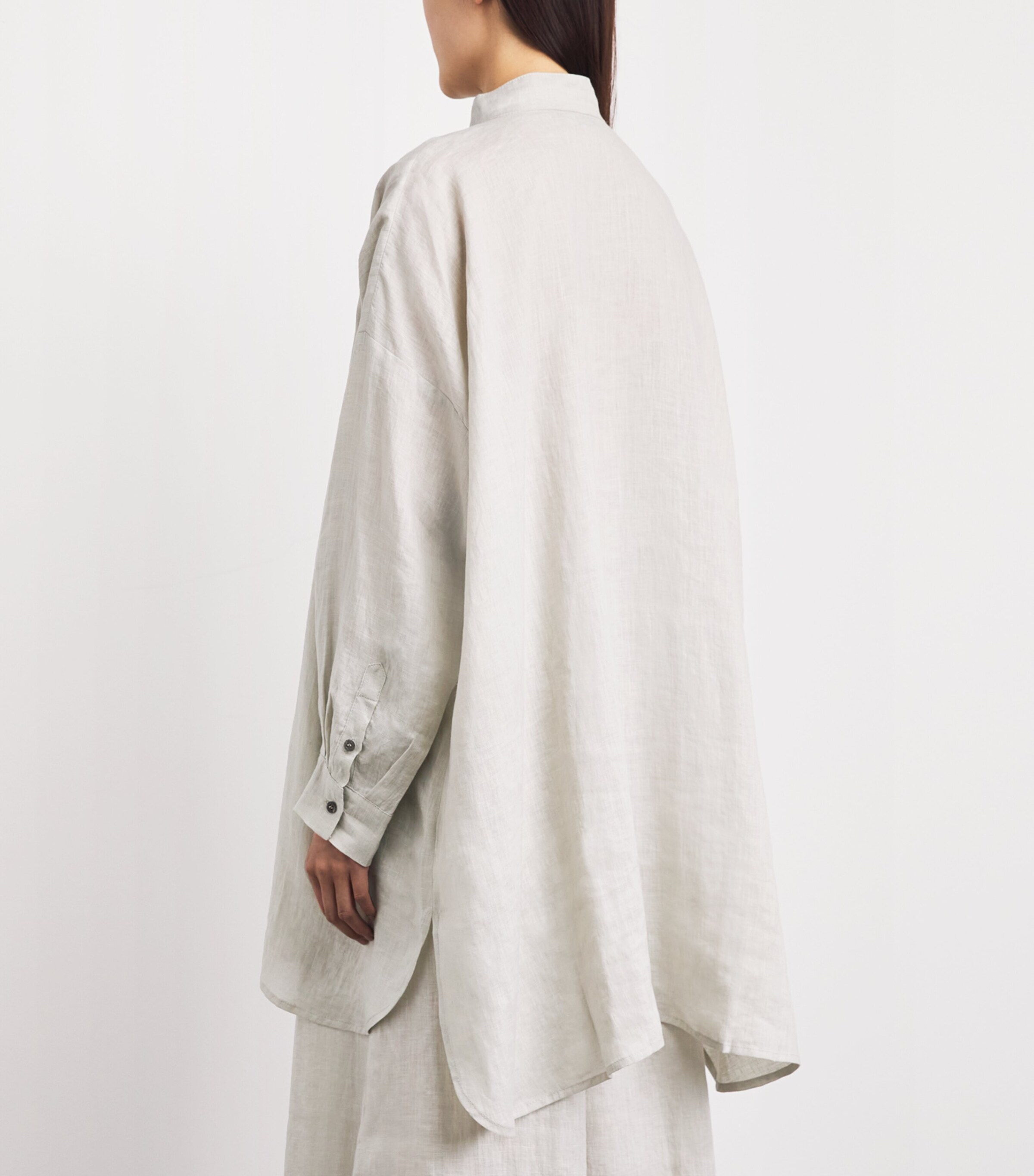 Eskandar Womens Linen Collarless Shirt Silvertint Image 5