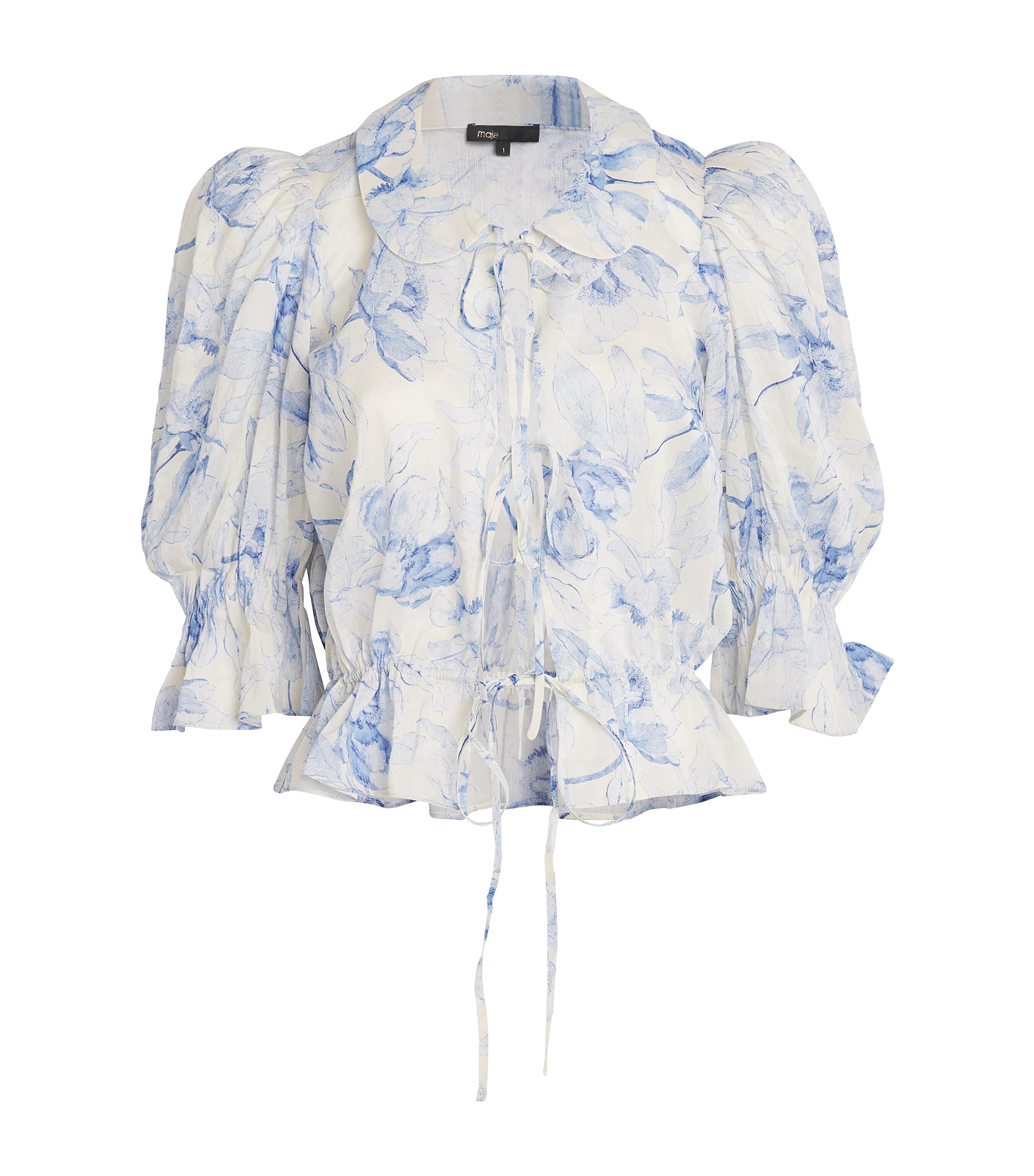 Maje Linen-blend Floral Blouse In Blue