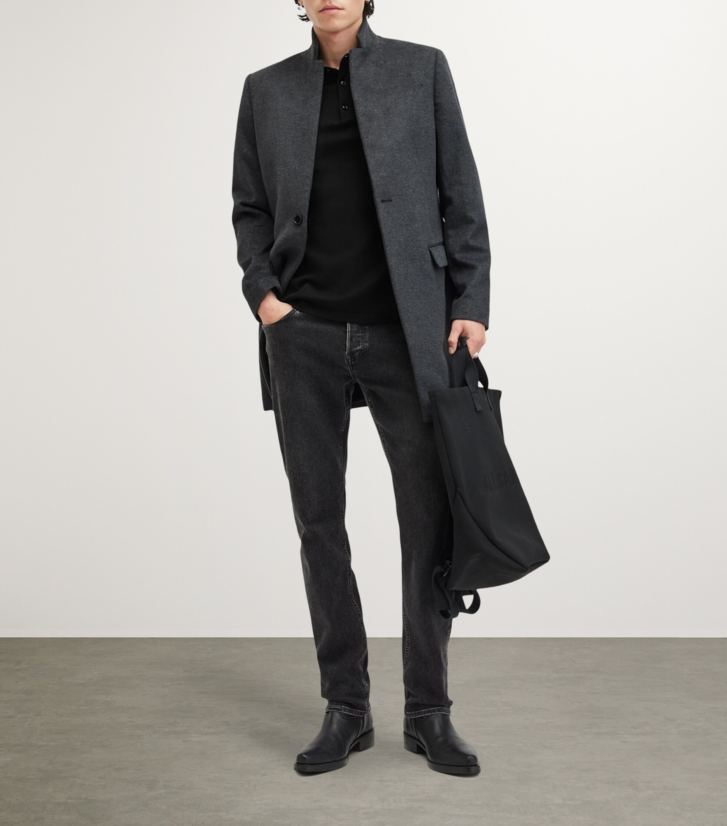 Merino Wool Mode Polo Shirt BLACK Image 3