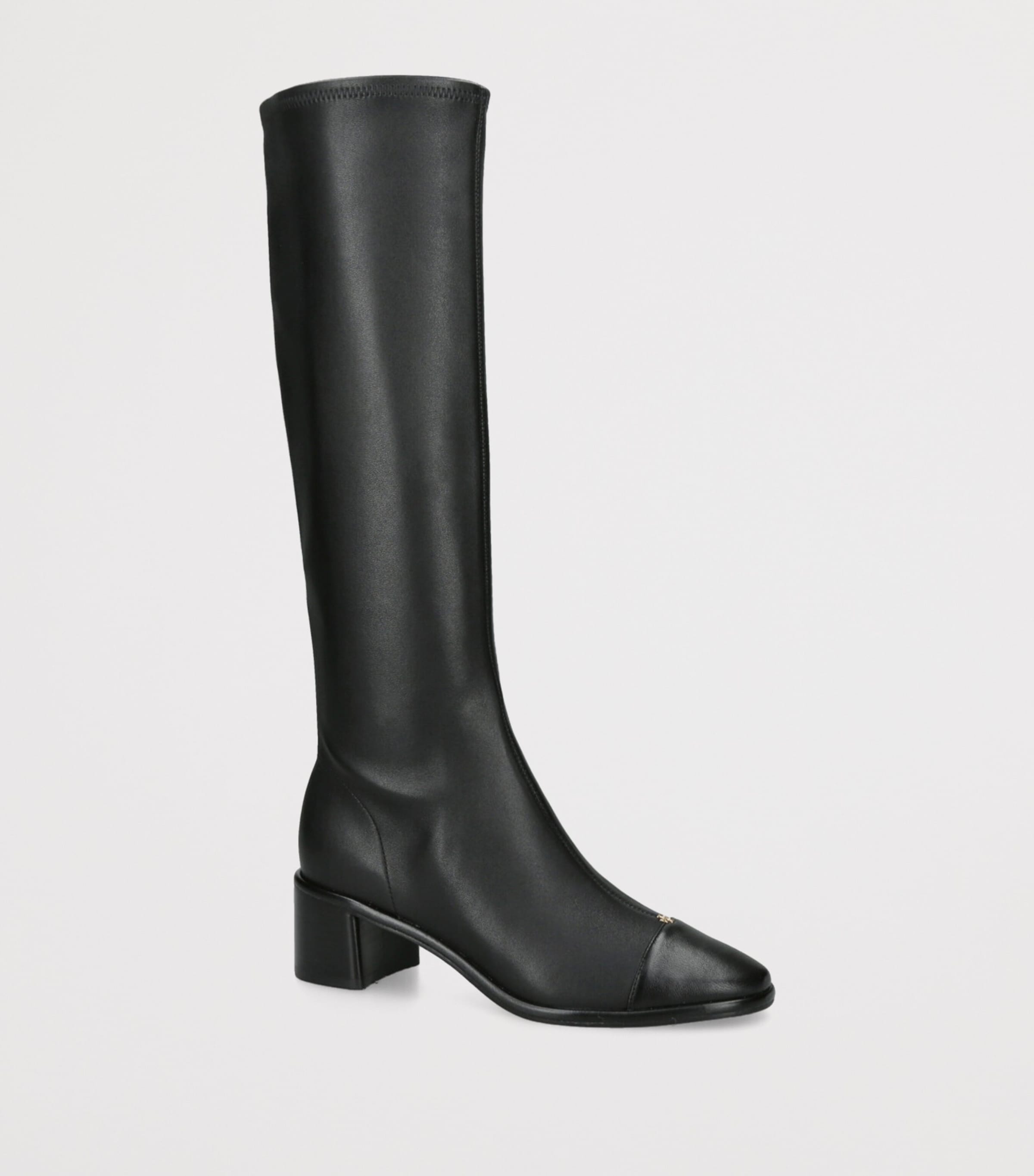 Leather Knee-High Heeled Boots 55 BLACK Image 3