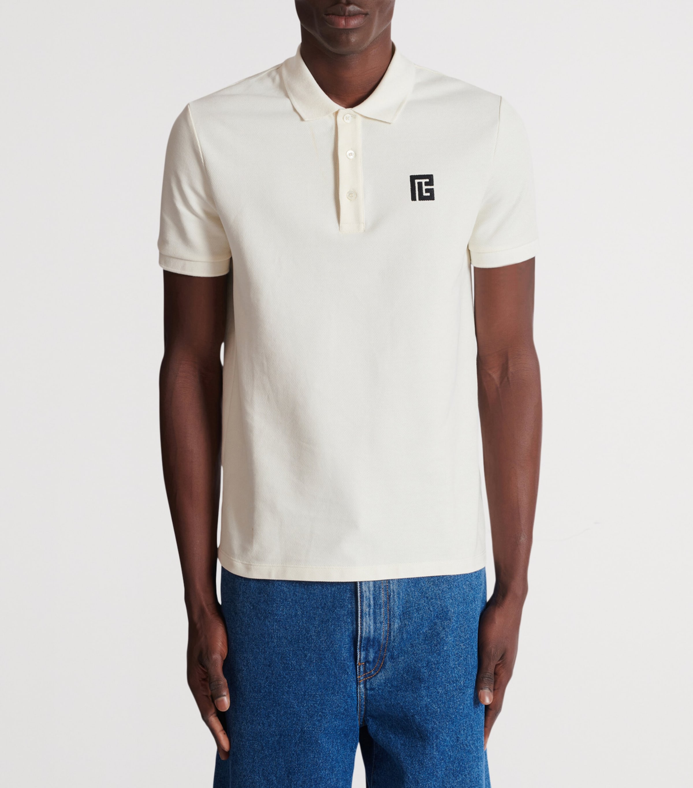 Cotton Monogram Polo Shirt GAB BLANC/NOIR Image 4