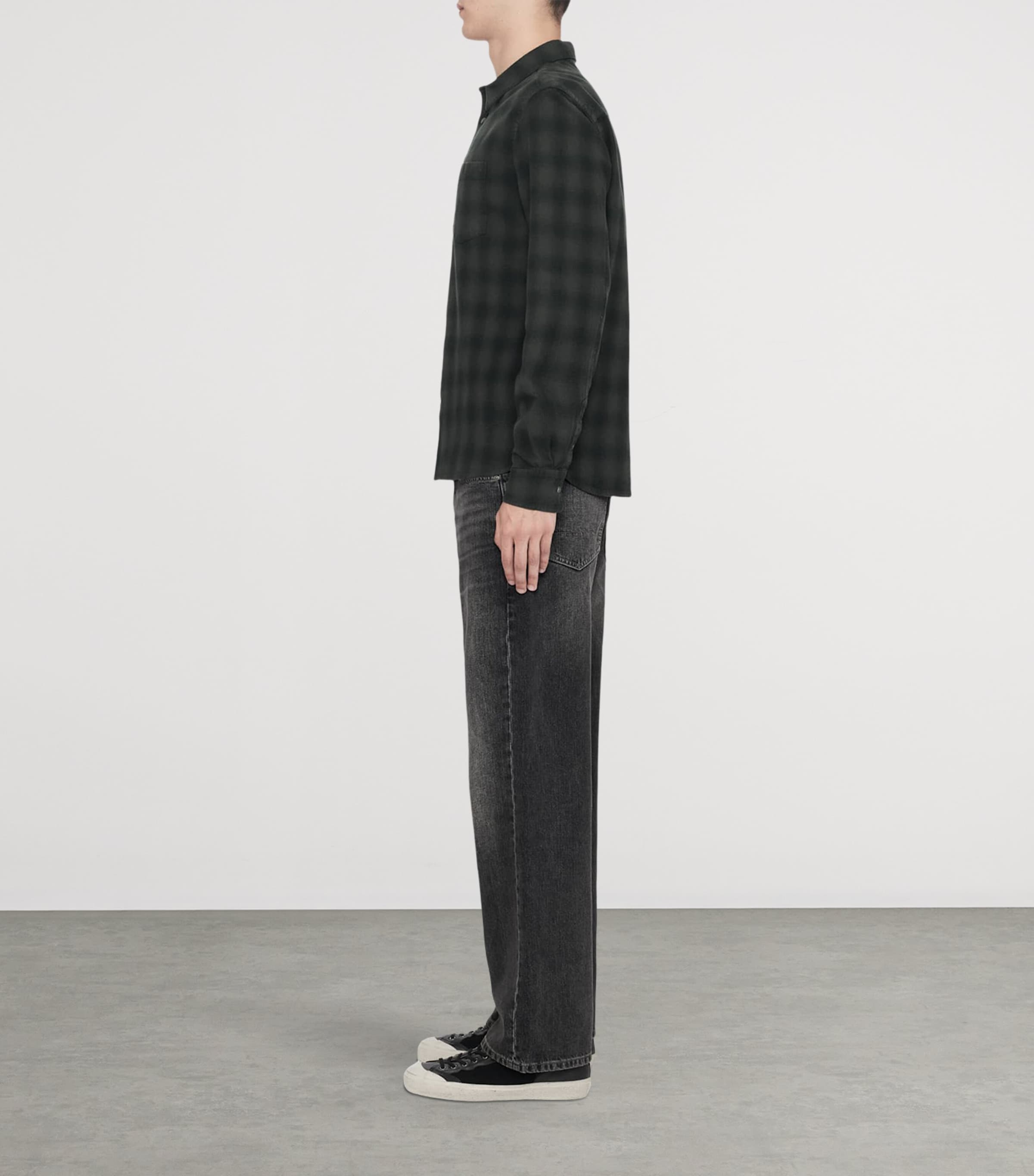 AllSaints Mens Organic Cotton Check Bower Shirt Anthracite Black Image 6