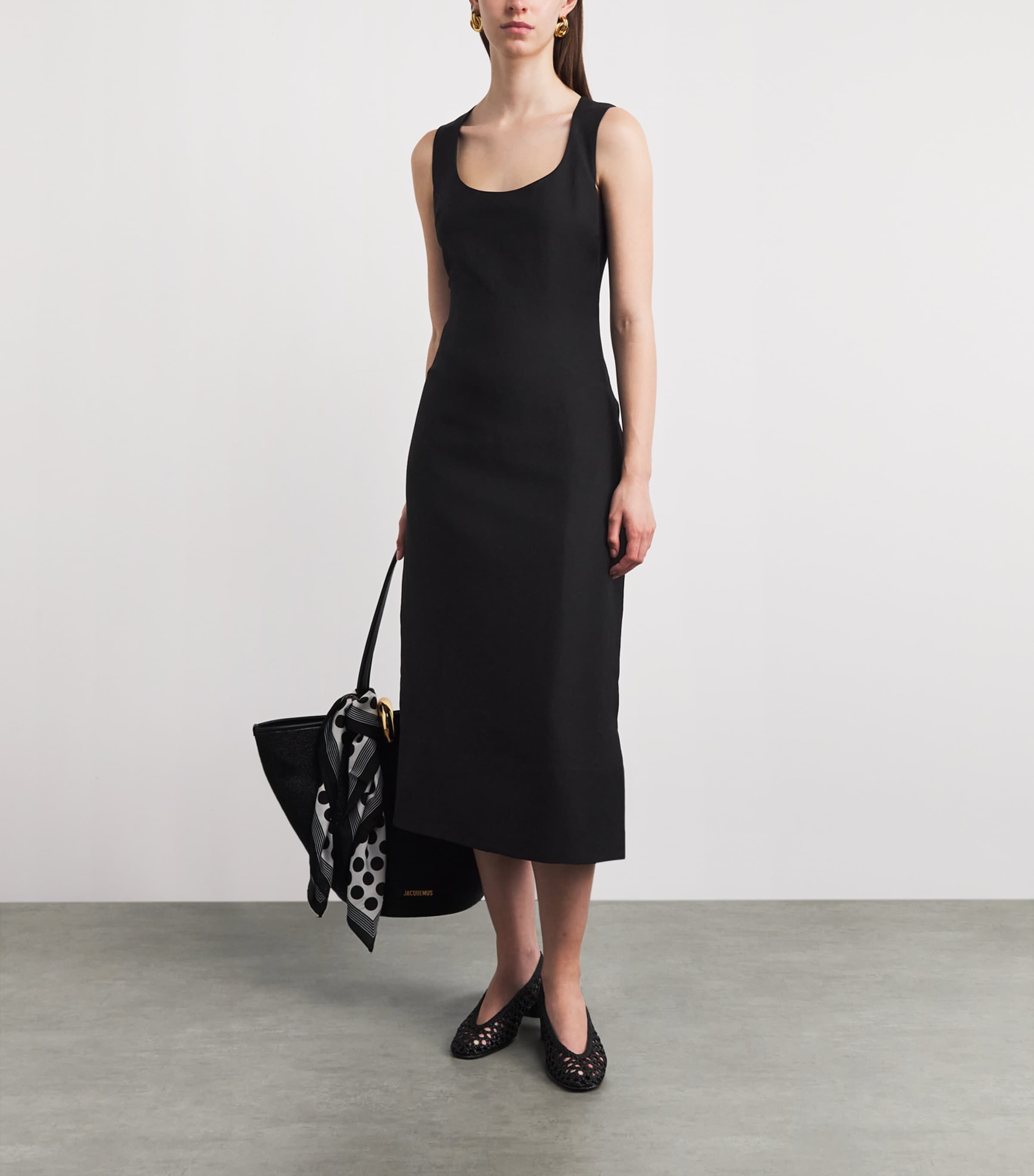 Jacquemus Womens Linen-Blend Tablier Midi Dress Black Image 2
