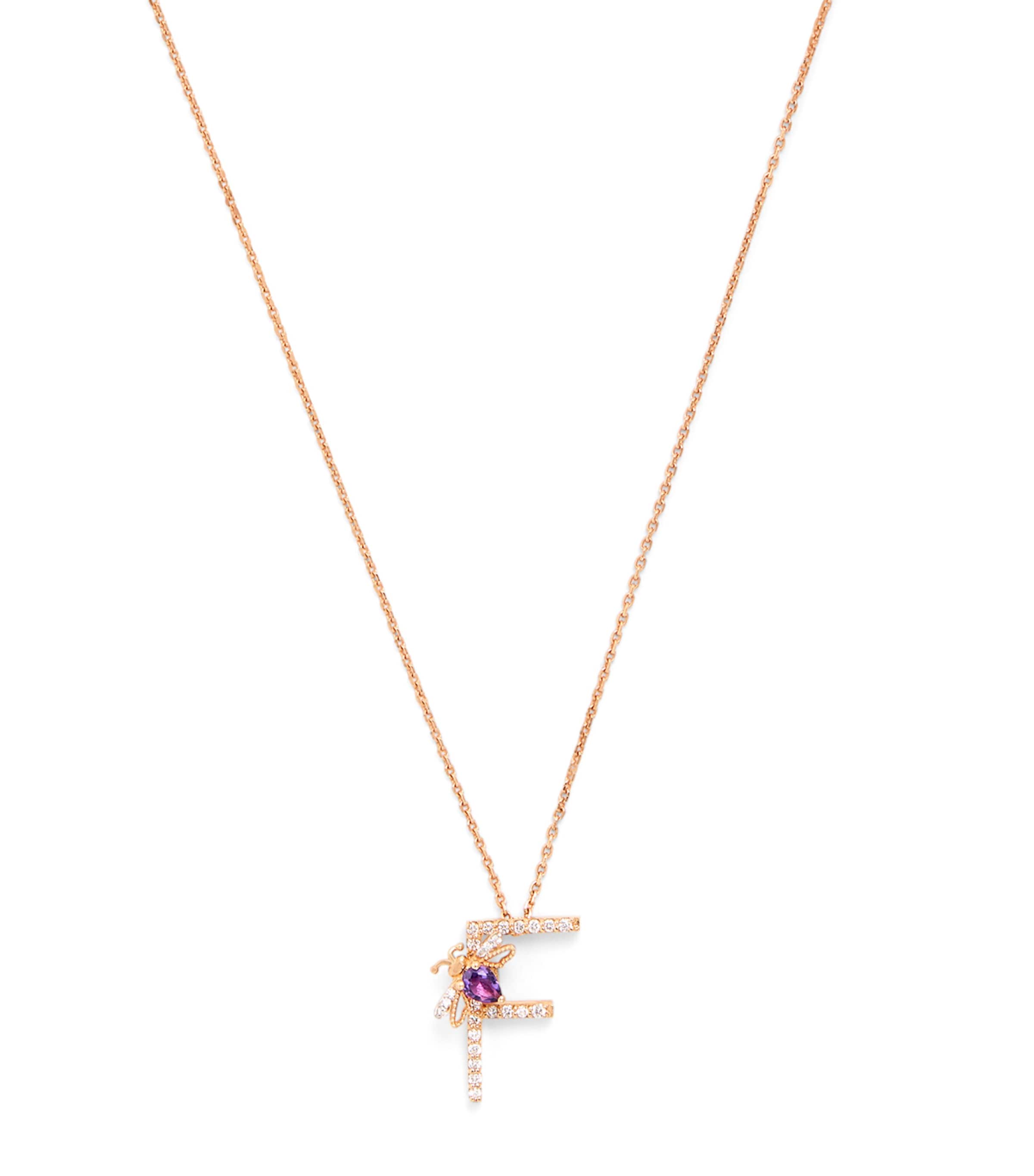 Rose Gold, Diamond and Amethyst Letter ‘F’ Necklace ROSE GOLD Image 1