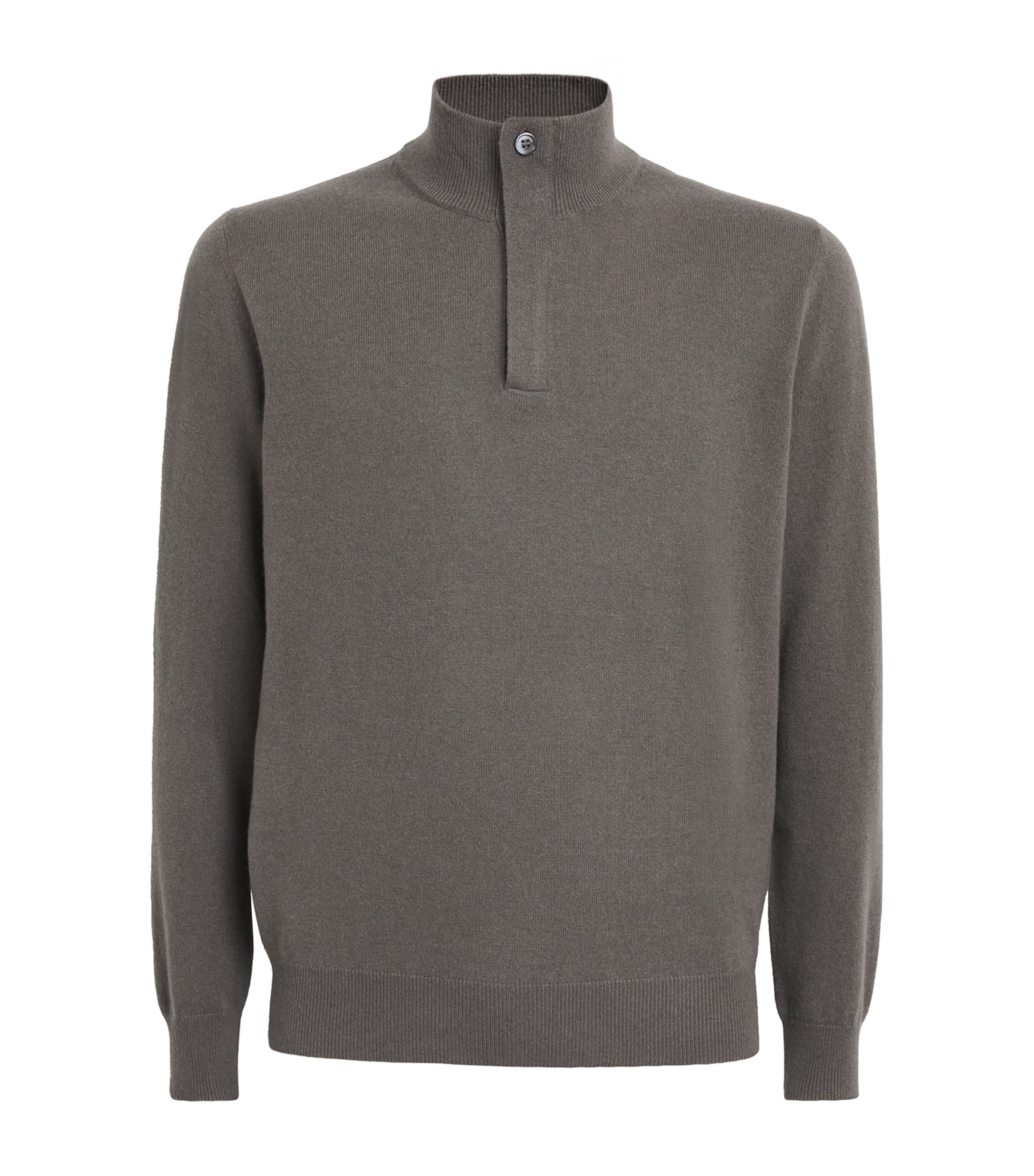 Corneliani Mens Cashmere High-Neck Quarter-Zip Sweater Green Coloured Image 1