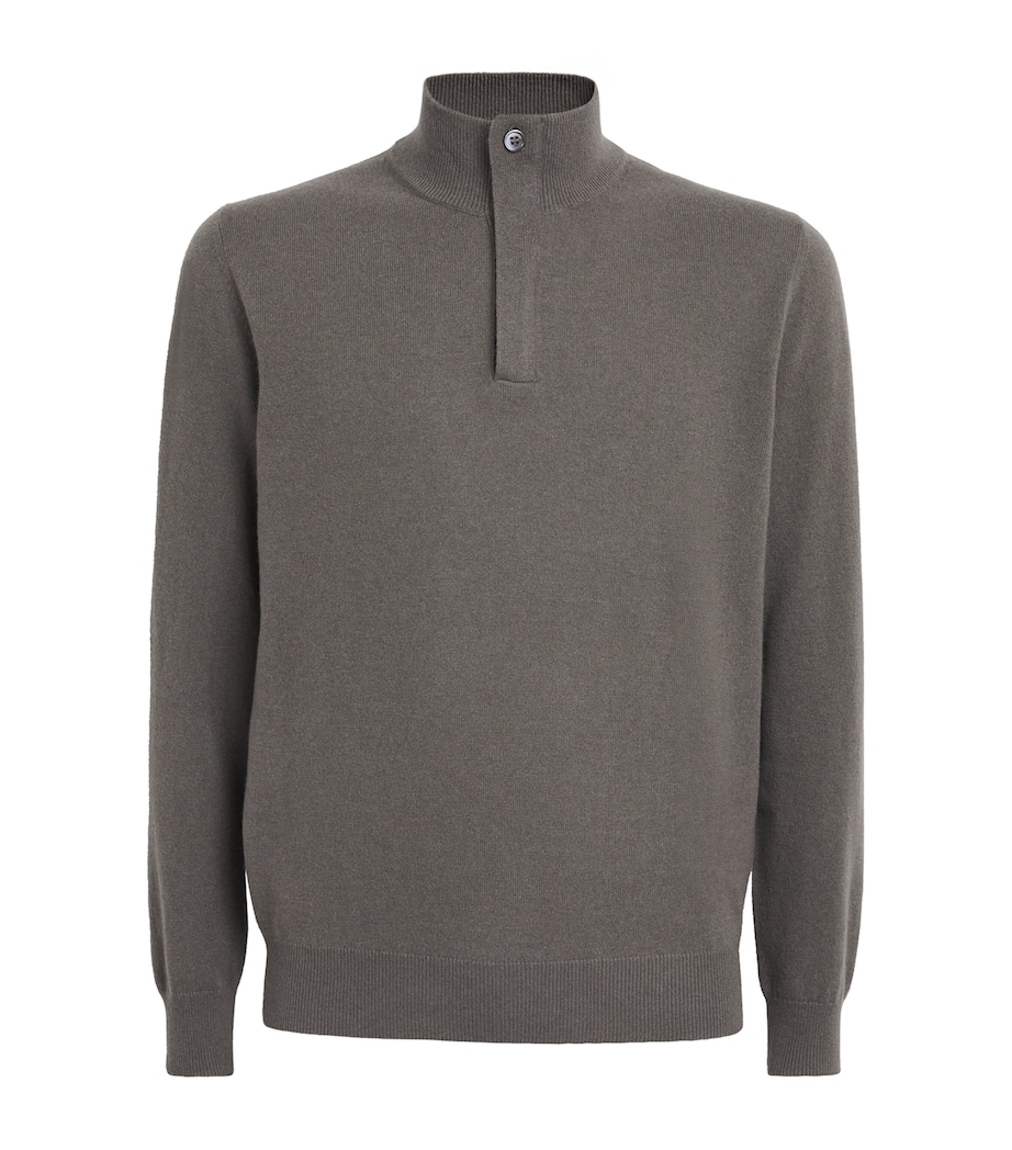 Corneliani Mens Cashmere High-Neck Quarter-Zip Sweater Green Coloured Image 1