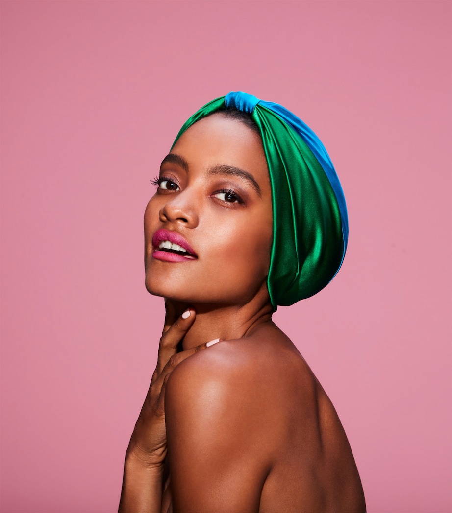 Mulberry Silk Hair Wrap BLUE AND GREEN Image 3