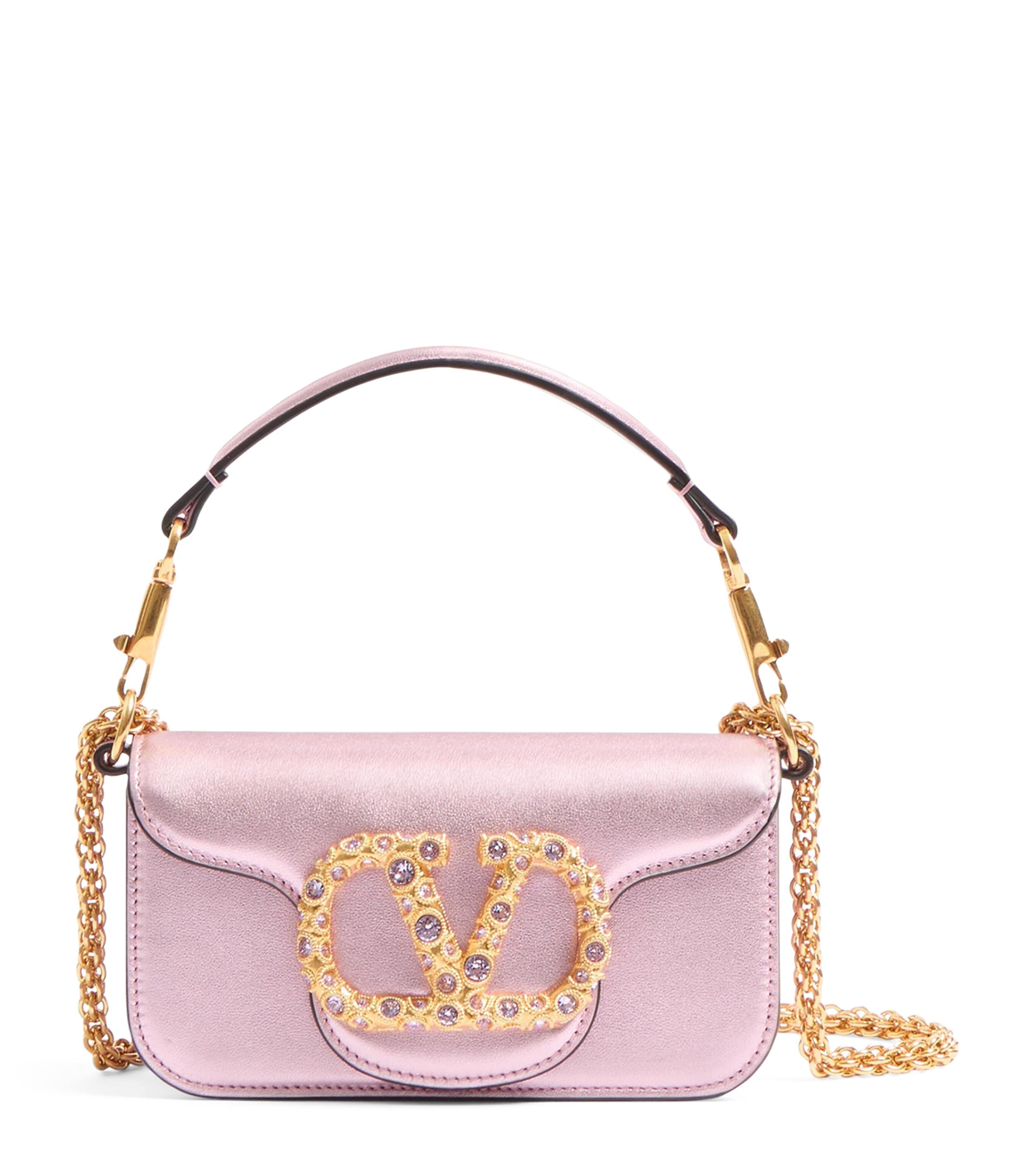 Valentino Garavani Small Calf Leather Loco Shoulder Bag In Metallic