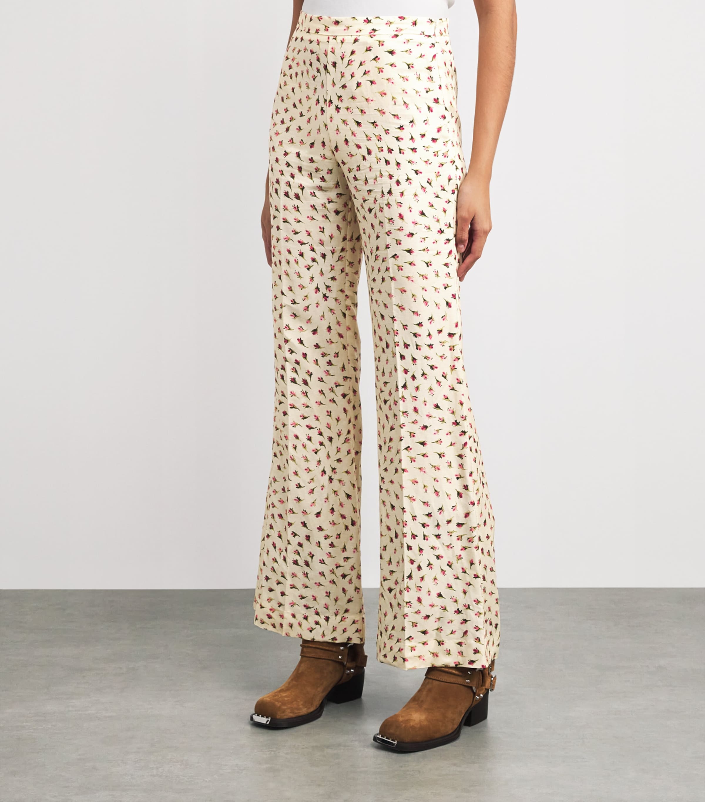 Sandro Paris Womens Floral Print Flared Trousers Butter / Pink Image 4