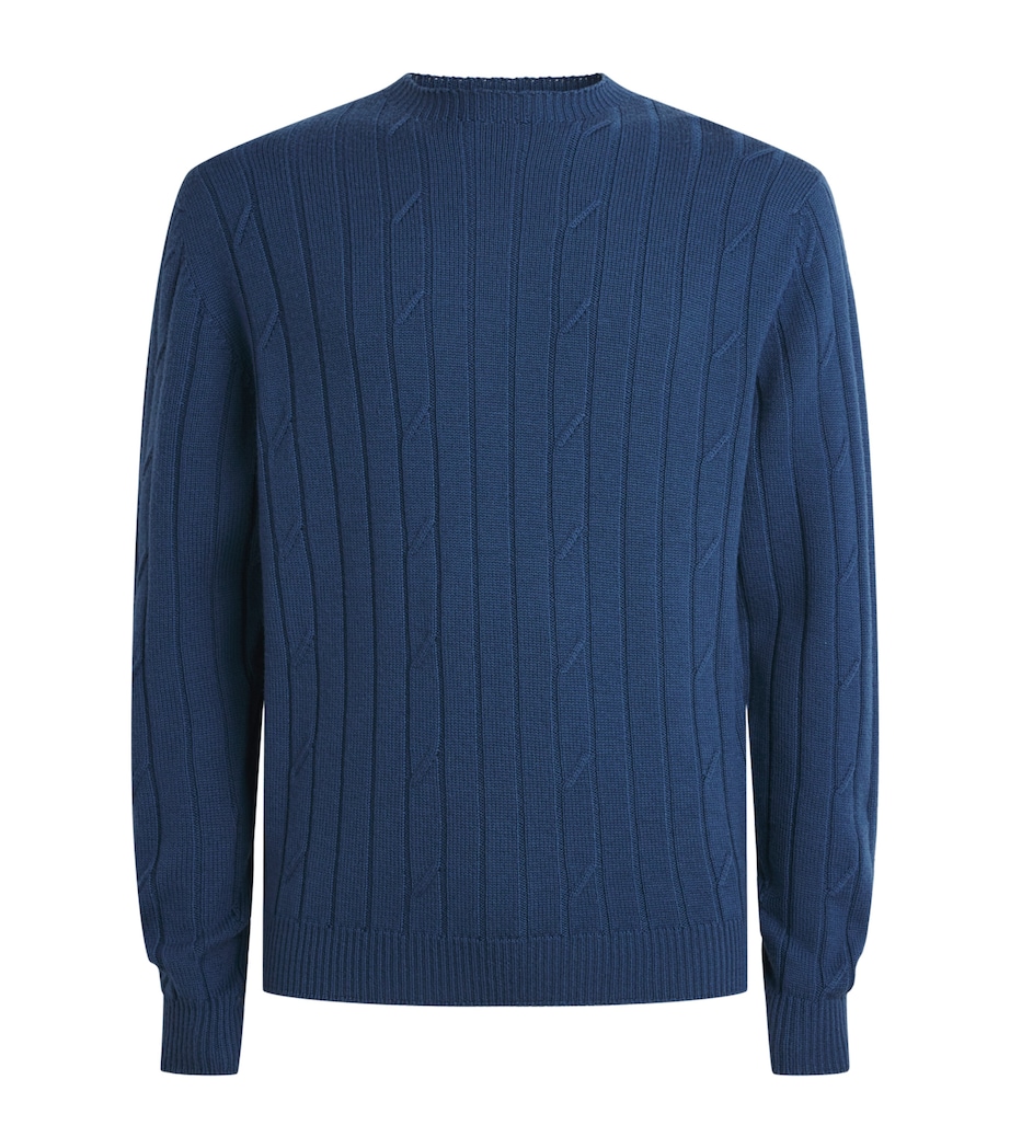 John Smedley Mens Wool Cable-Knit Orpin Sweater Teal Firth Image 1