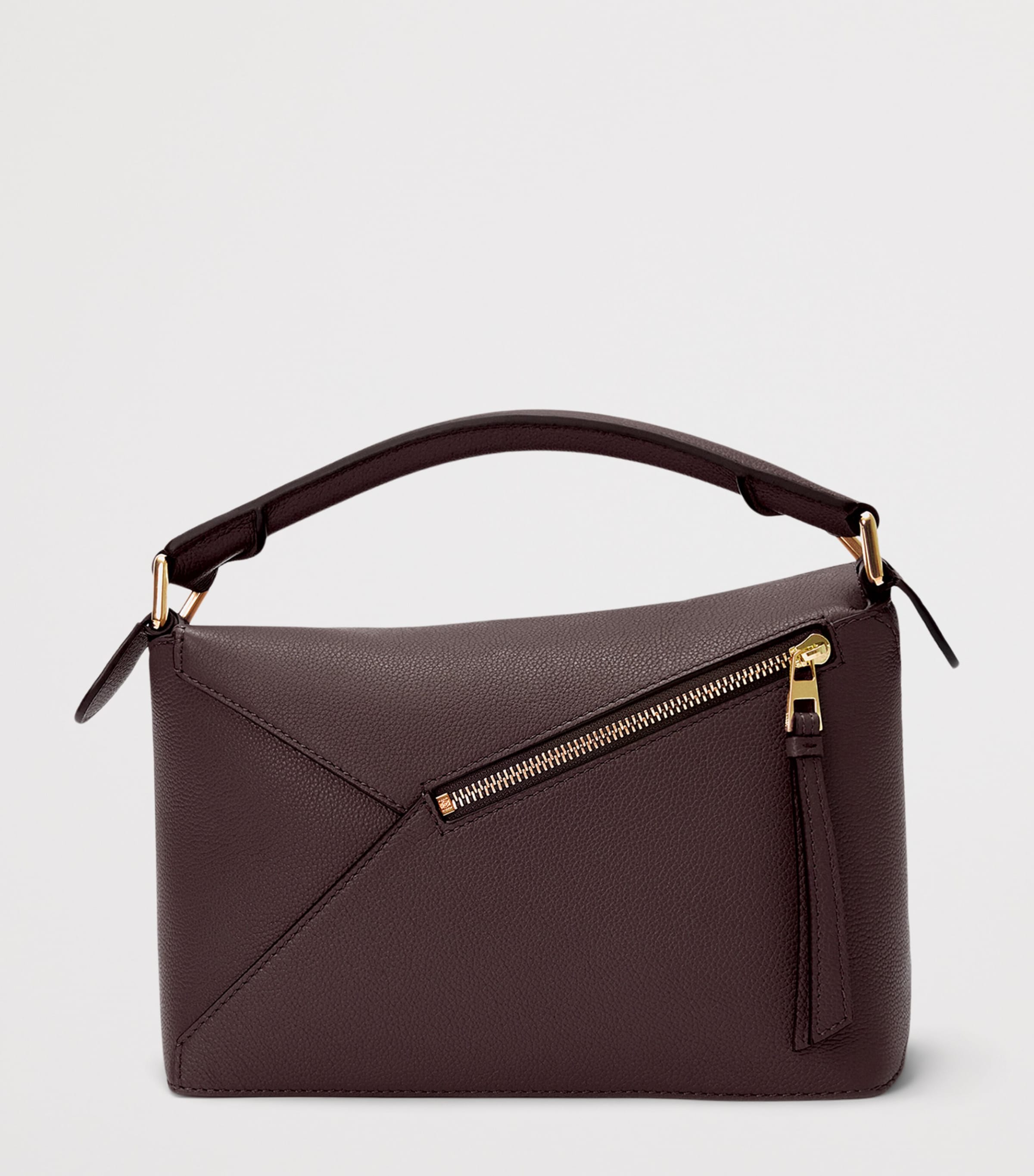 Small Leather Puzzle Edge Top-Handle Bag DARK CHESTNUT Image 5