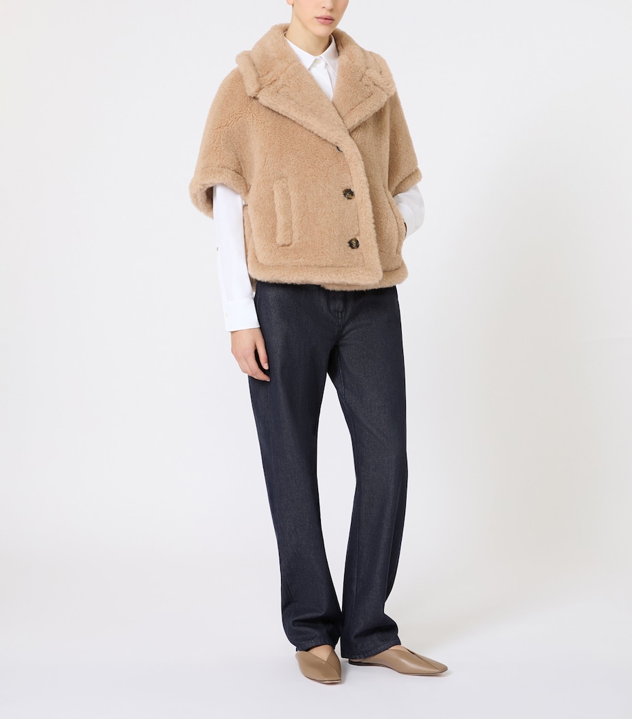 Max Mara Womens Alpaca-Cashmere-Silk Teddy Cape Beige Image 6