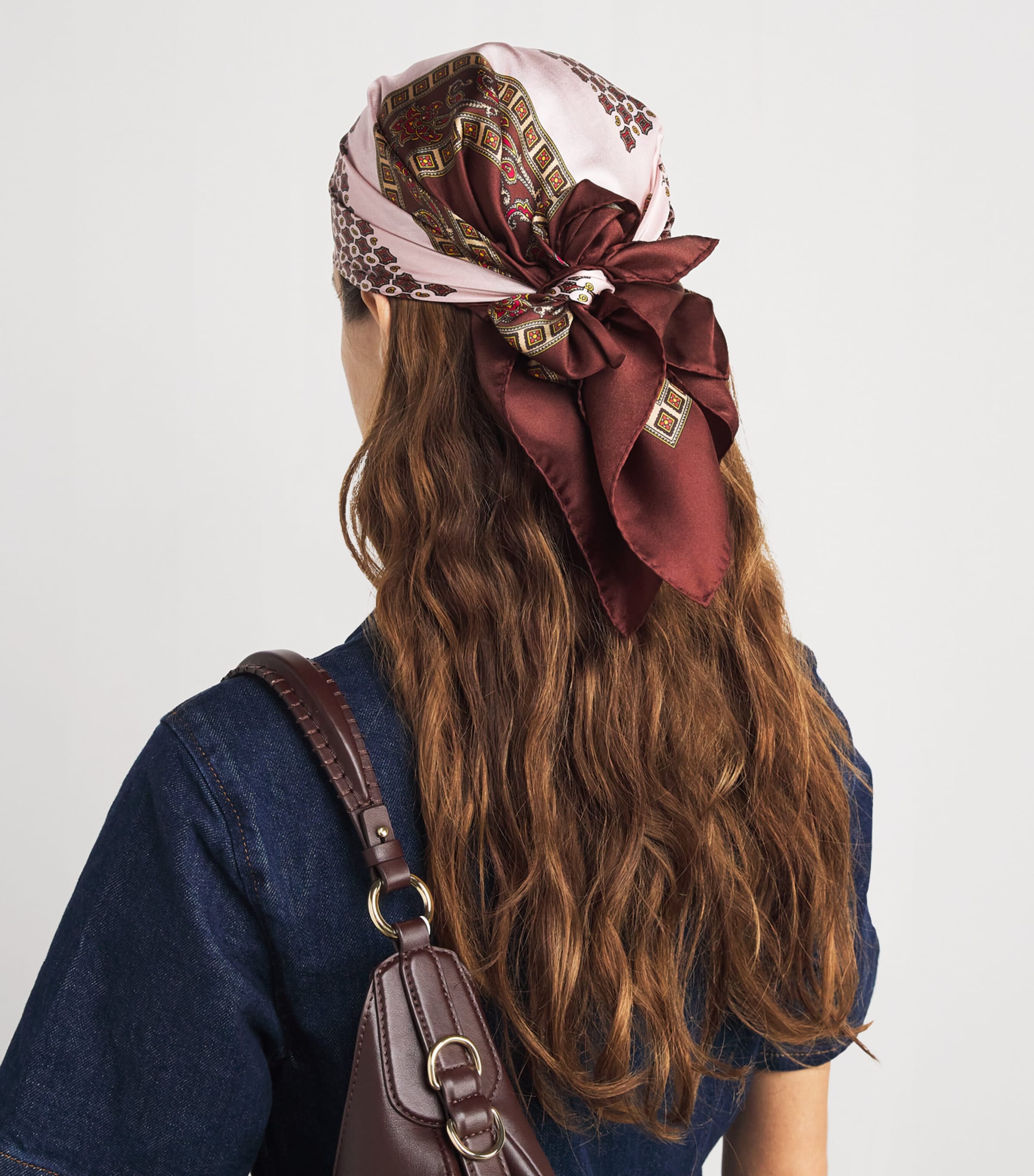 Silk Printed Scarf NUDE / BORDEAUX Image 2