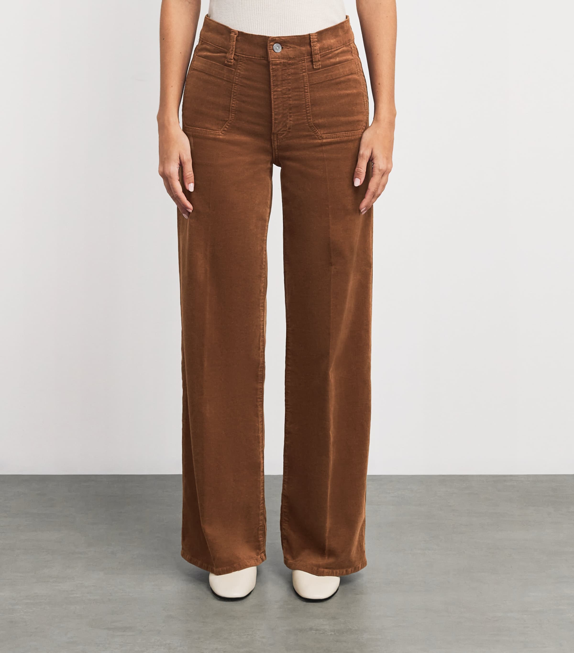FRAME Womens Corduroy Le Slim Palazzo Trousers Maple Brown Image 3