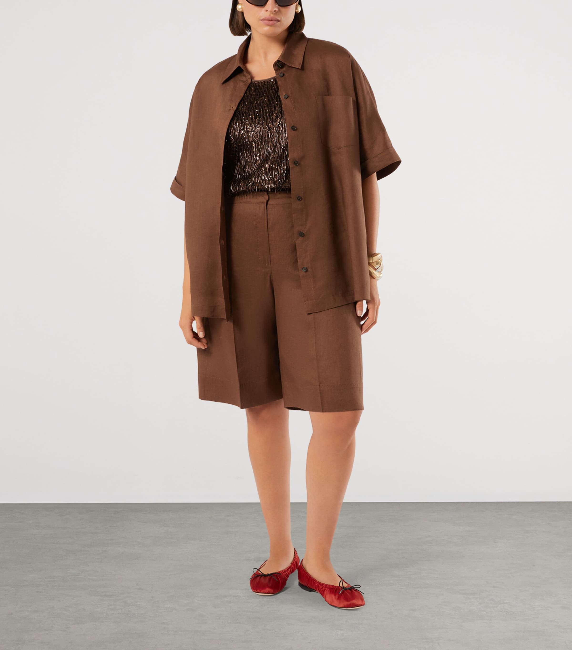 Marina Rinaldi Womens Linen Canvas Shirt Cocoa Image 2