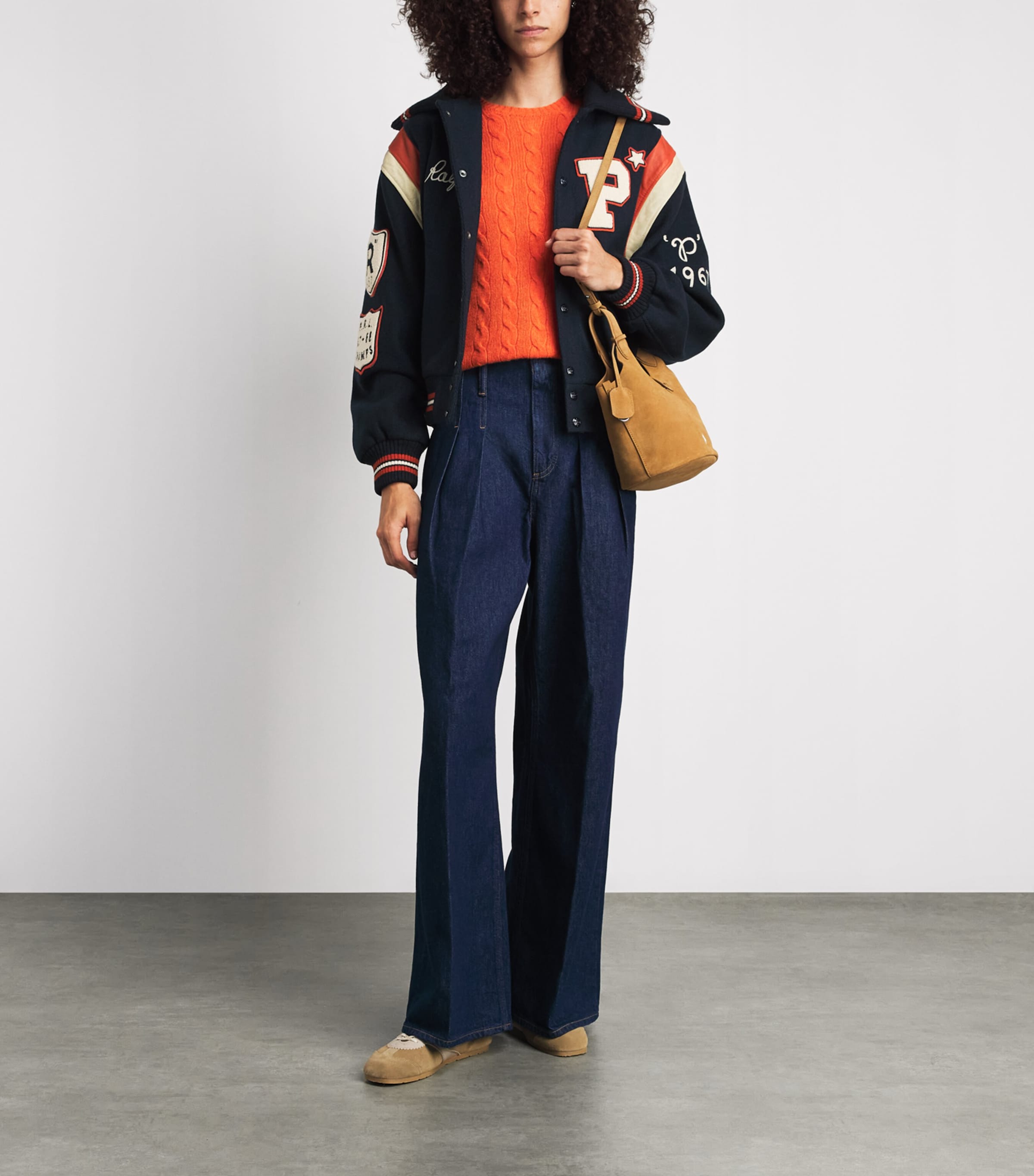Polo Ralph Lauren Womens Wool-Blend Patchwork Bomber Jacket Hunter Navy Image 2