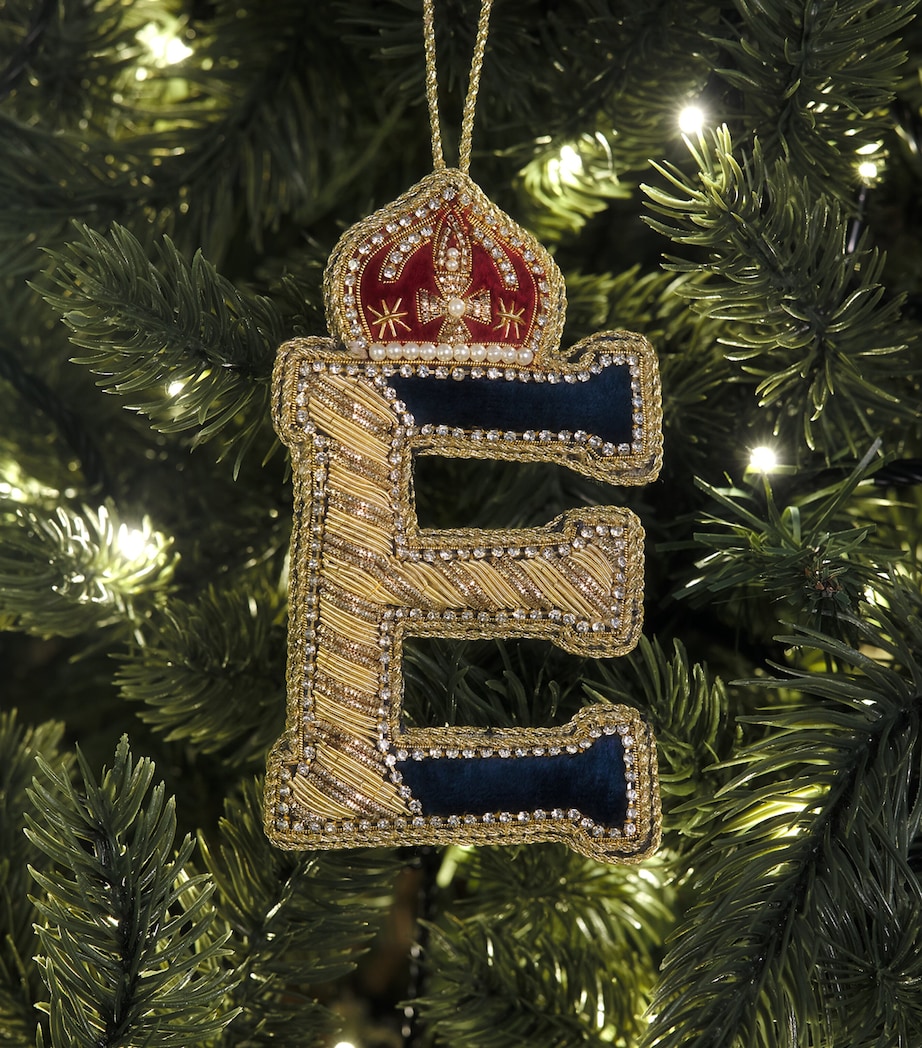 Tinker Tailor Velvet Crystal Letter E Tree Decoration Navy, Gold & Wine Image 3