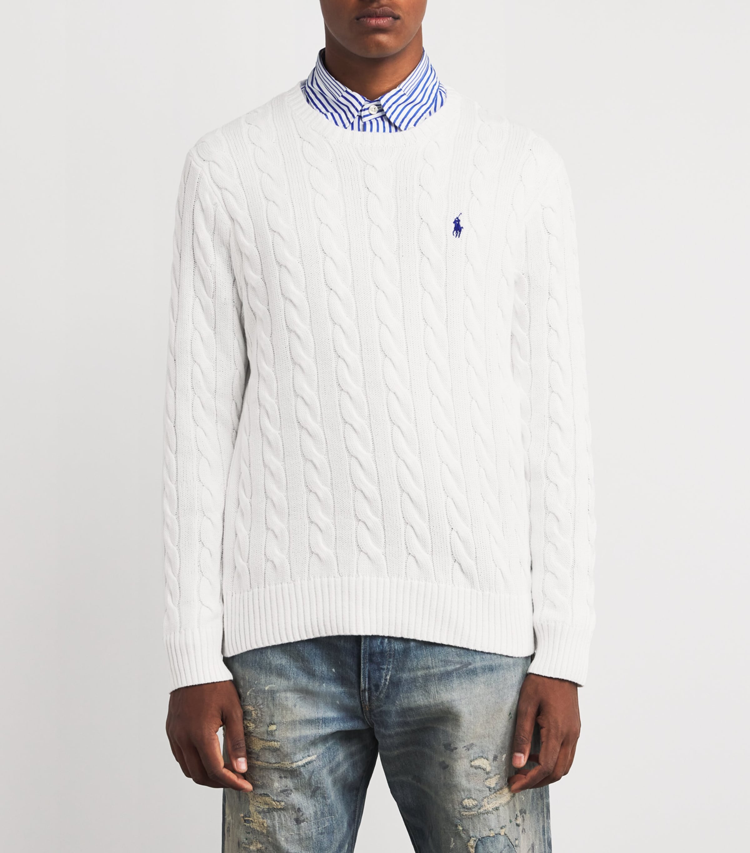 Polo Ralph Lauren Mens Cotton Cable-Knit Sweater White Image 3