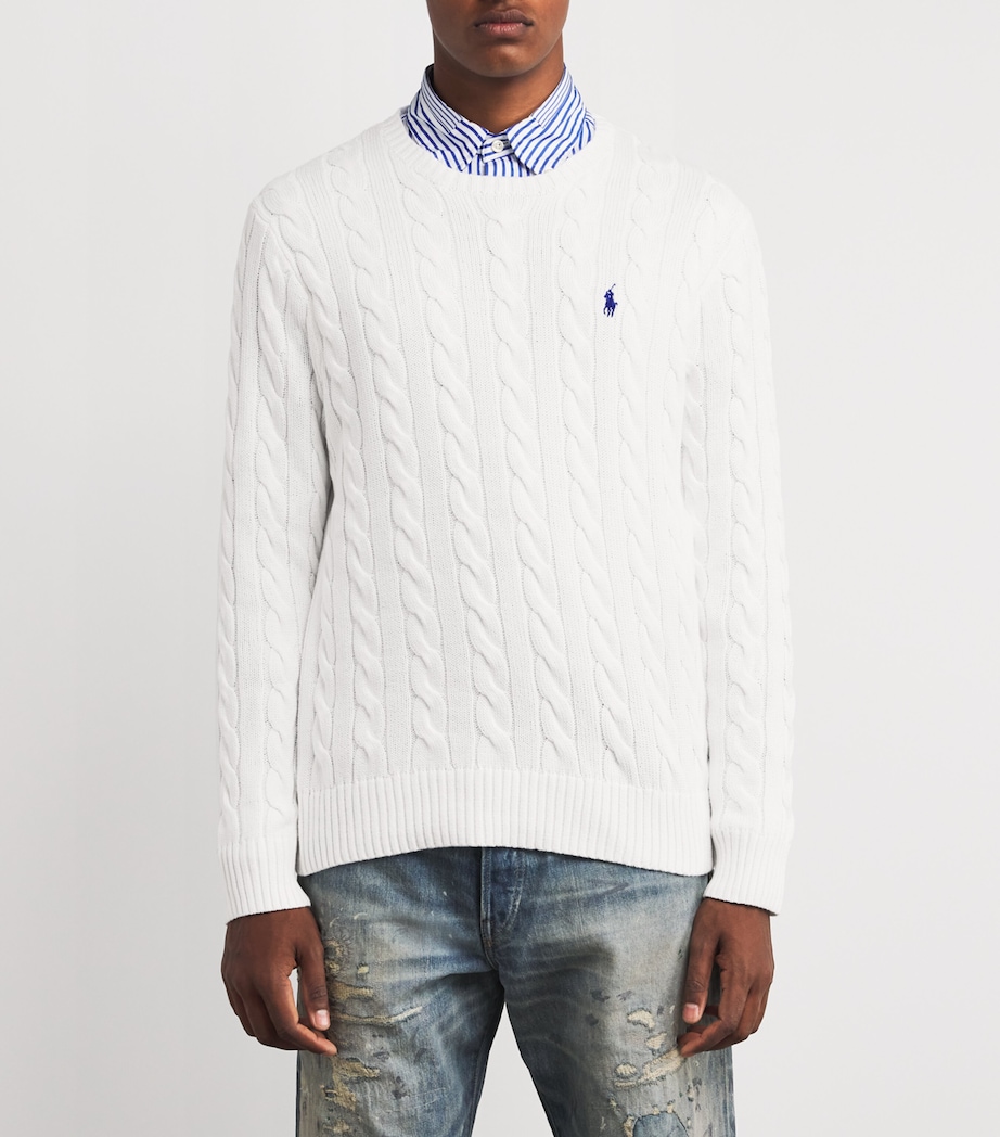 Cotton Cable-Knit Sweater WHITE Image 3