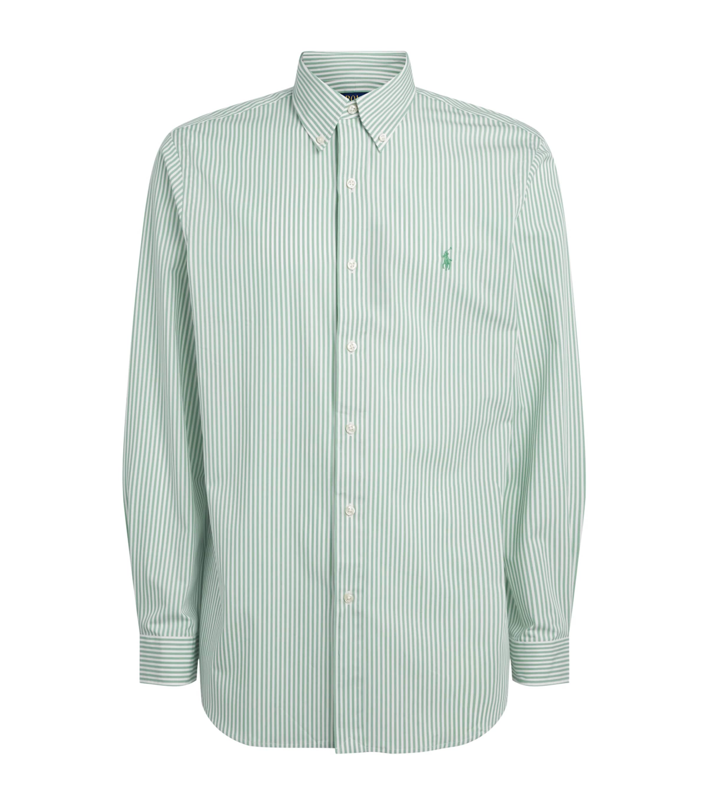 Polo Ralph Lauren Mens Stretch-Cotton Poplin Stripe Shirt Faded Mnt Wht Image 1