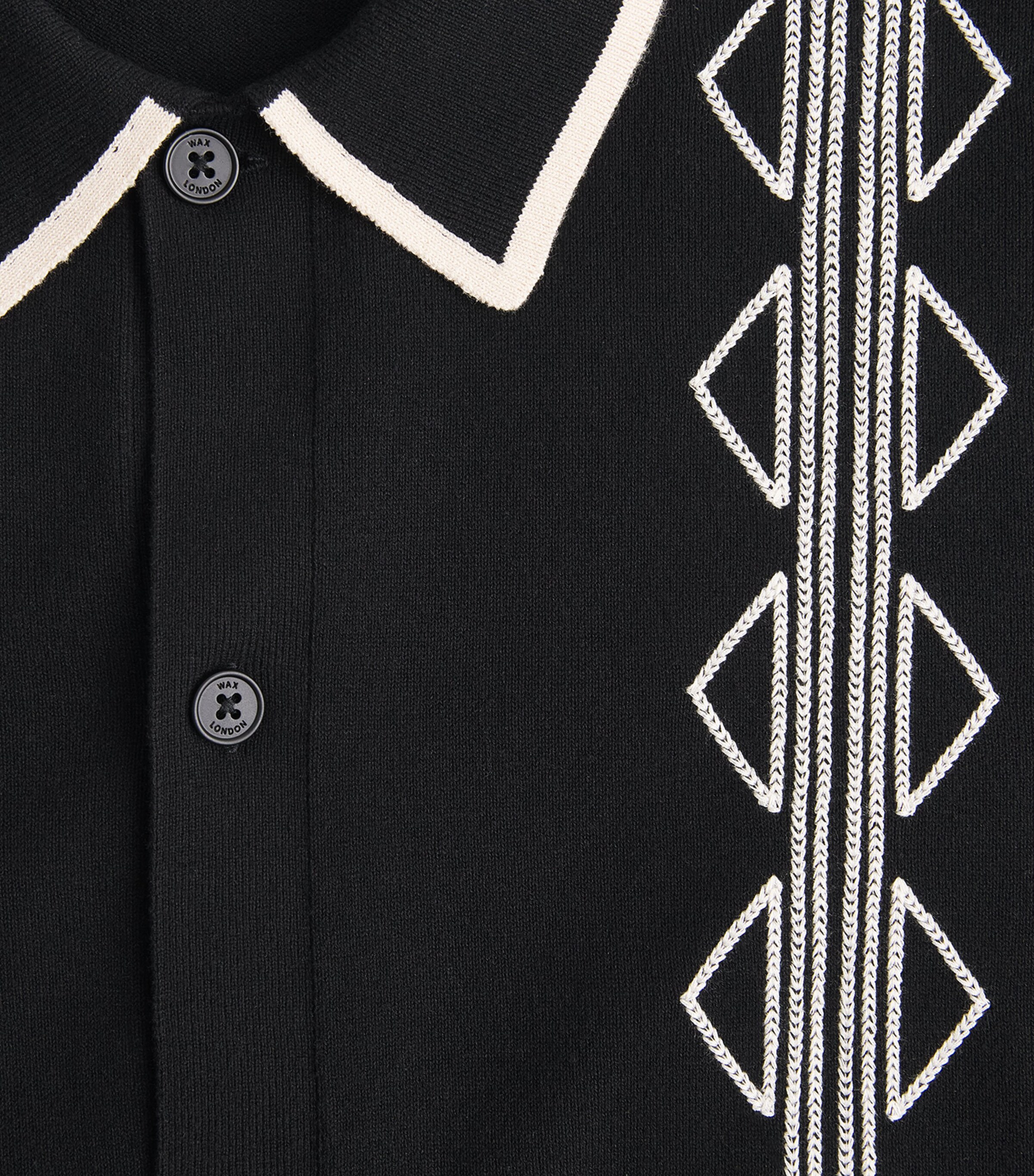 Wax London Mens Cotton-Blend Embroidered Tellaro Shirt Black / Ecru Image 6