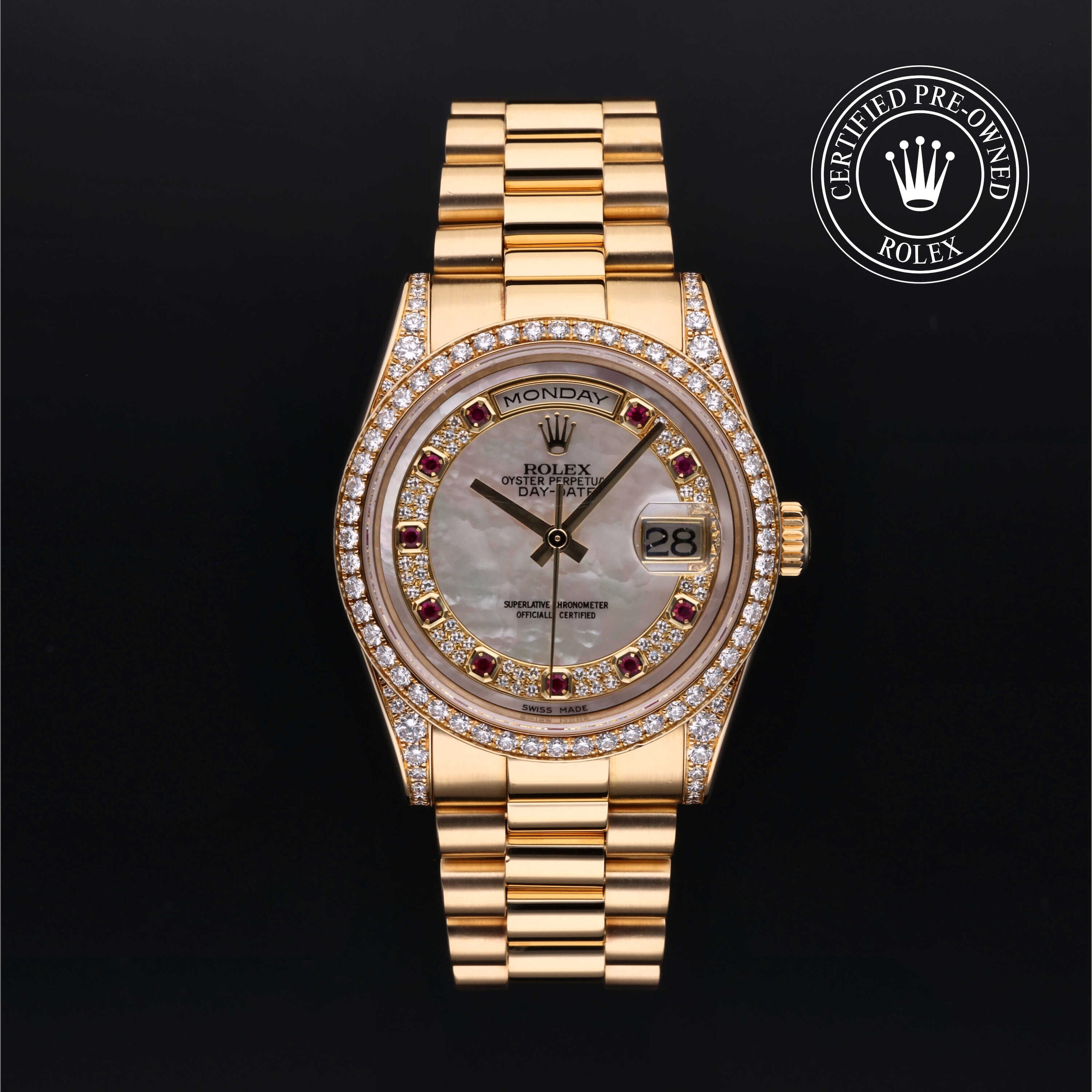 Rolex Certified Pre-Owned Oyster Perpetual Day-Date Mop Ruby Myriad