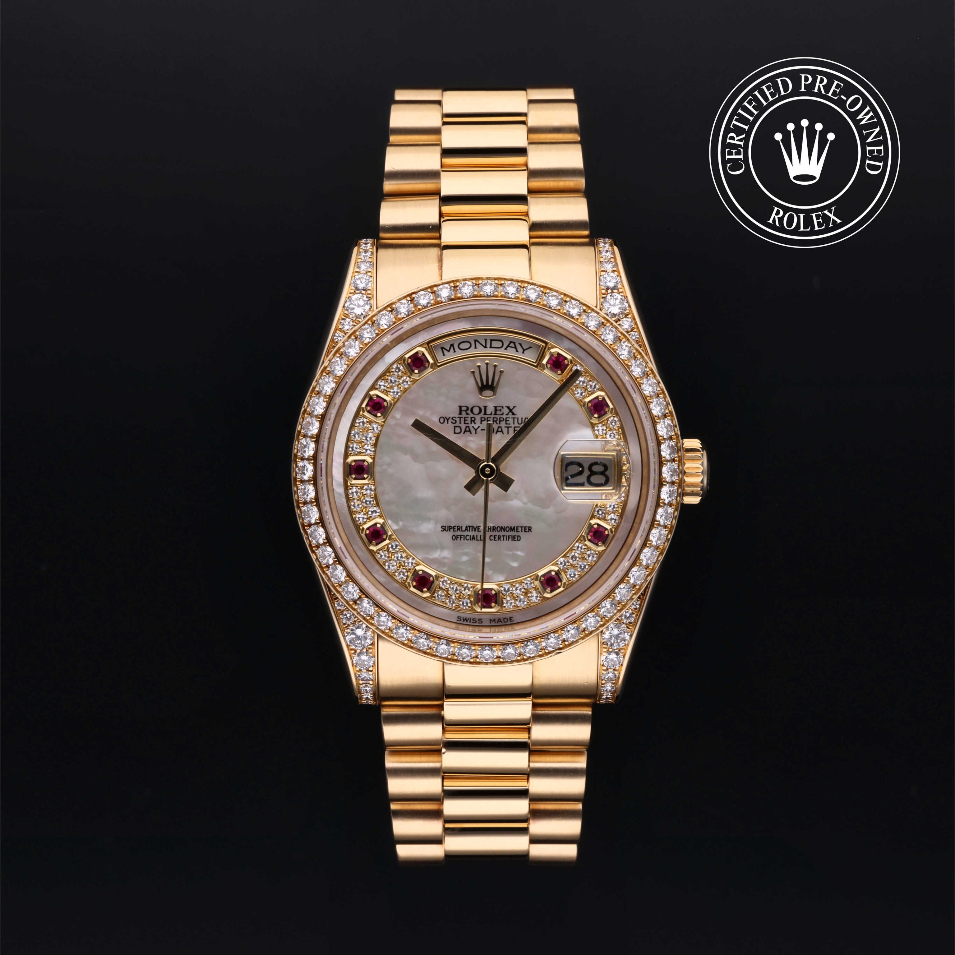 Model image: rolex-certified-pre-owned-Oyster Perpetual Day-Date-36mm-18ct Yellow Gold, Diamond Lugs-2010s-M118388-0030