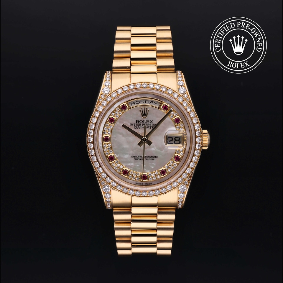Rolex Certified Pre-Owned Oyster Perpetual Day-Date Mop Ruby Myriad