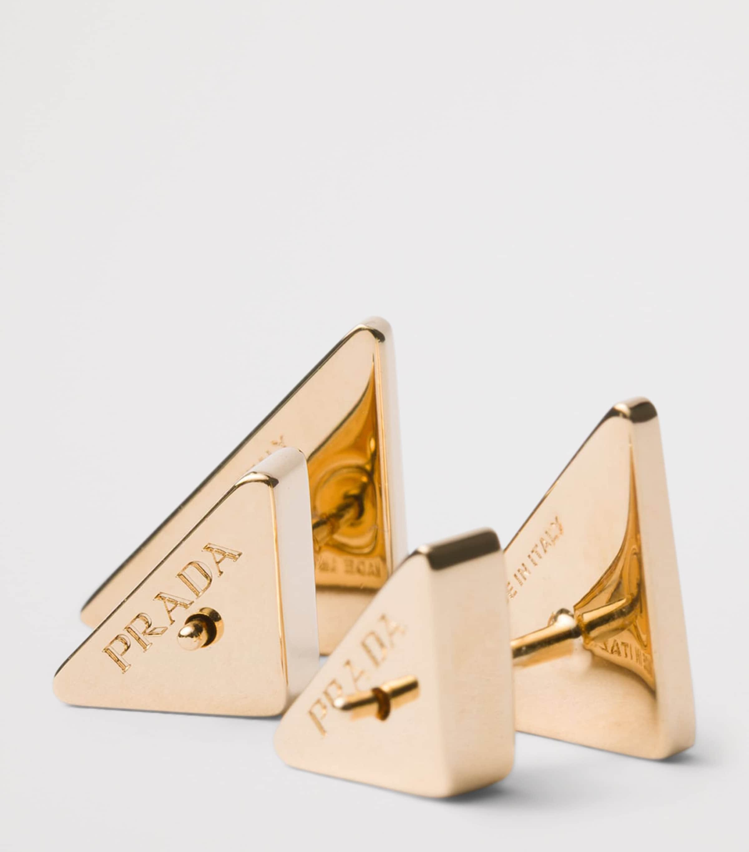 Prada Enamel Triangle Logo Earrings Gold/silver Image 2