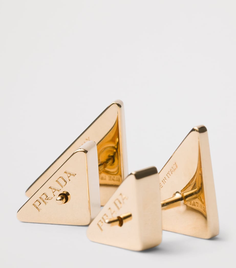 Prada Enamel Triangle Logo Earrings Gold/silver Image 2