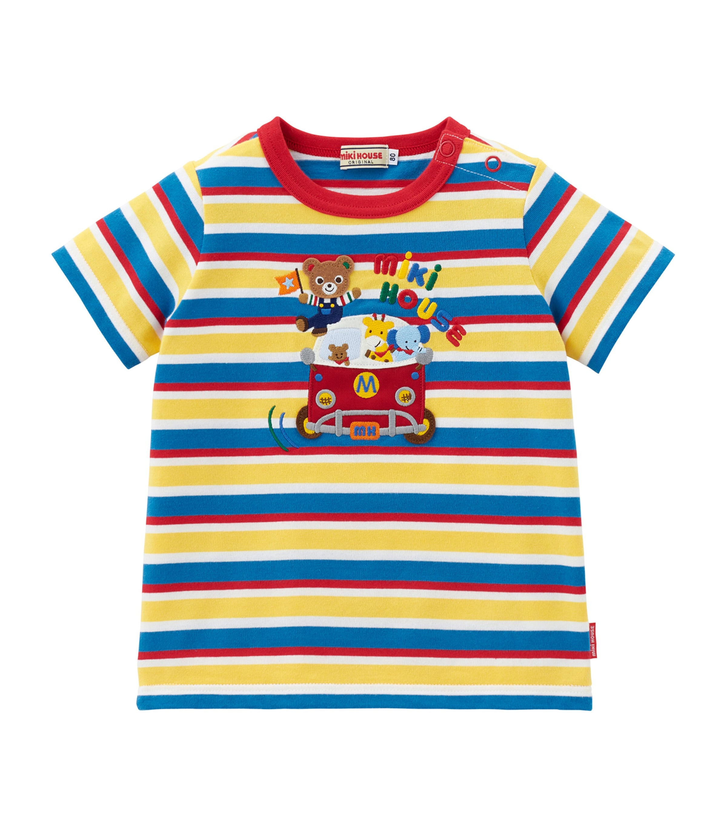 Miki House Kids' Cotton Striped T-shirt In Blue