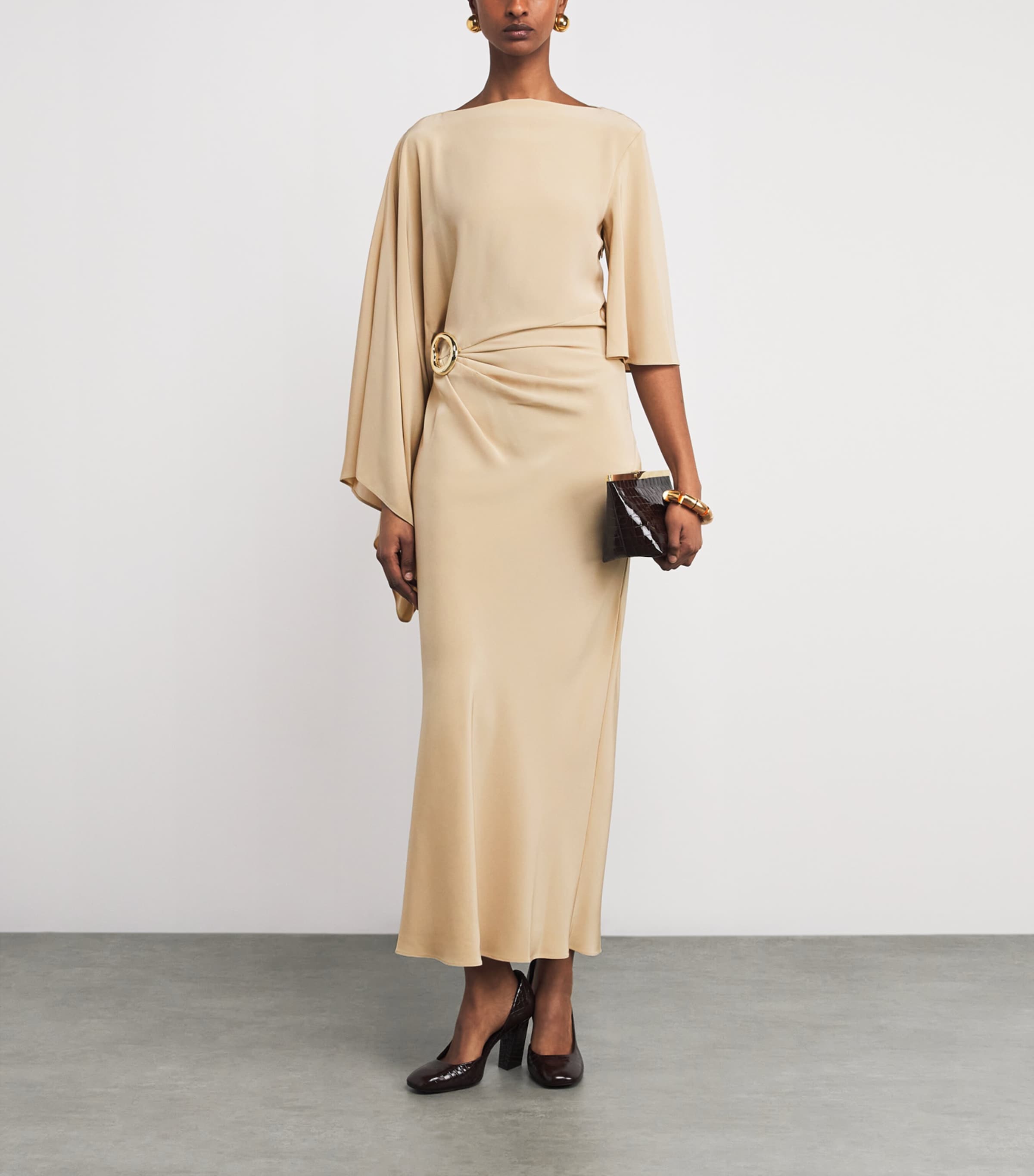 Joseph Womens Satin Gathered Joya Maxi Dress Powder Image 2