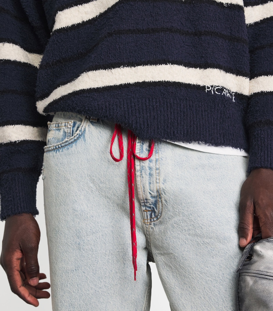 PICANTE Mens Cotton-Blend Shaggy Stripe Sweater Navy Stripe Image 3