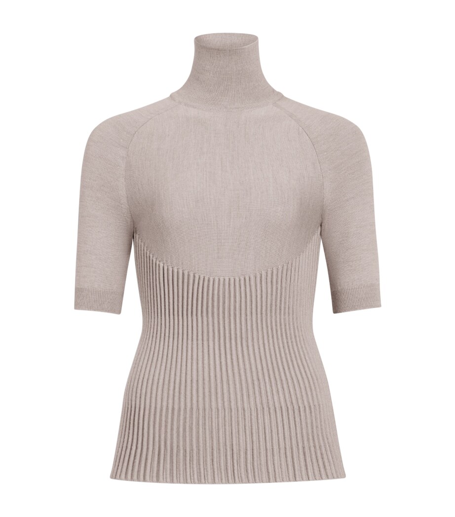 Alaïa Womens Wool-Blend Ribbed Top Beige Chine Image 1