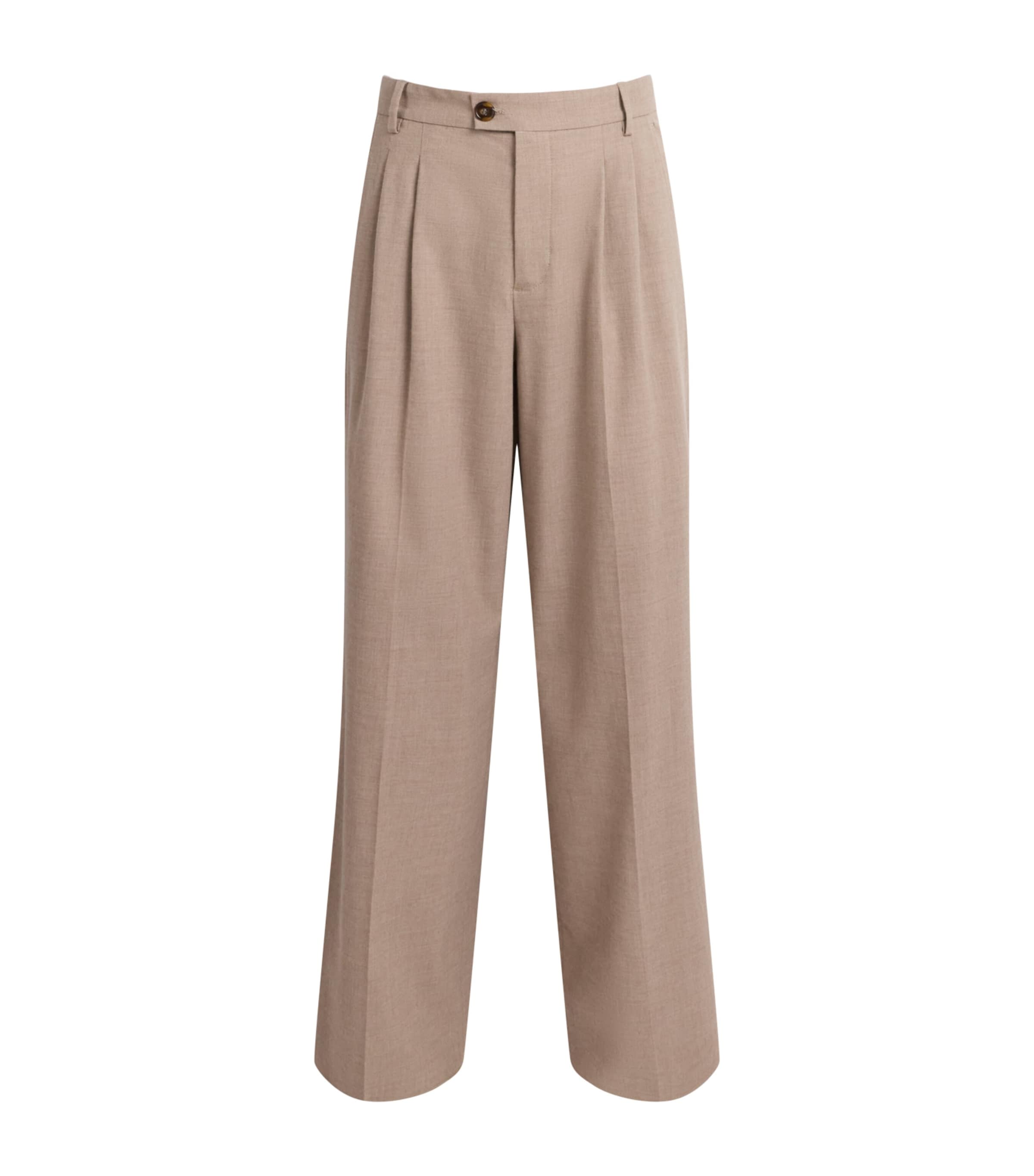 Alan Scott Mens Cashmere Wide-Leg Trousers Natural Image 1