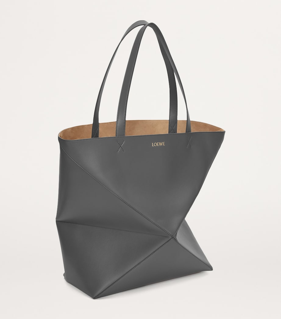 Extra Large Leather Puzzle Fold Tote Bag DARK GREY Image 3
