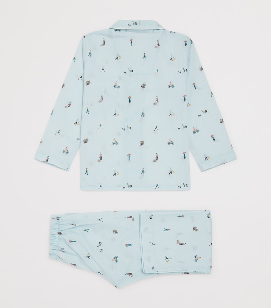 Derek Rose Kids Cotton Embroidered Pyjamas (3-16 Years) Blue Image 2