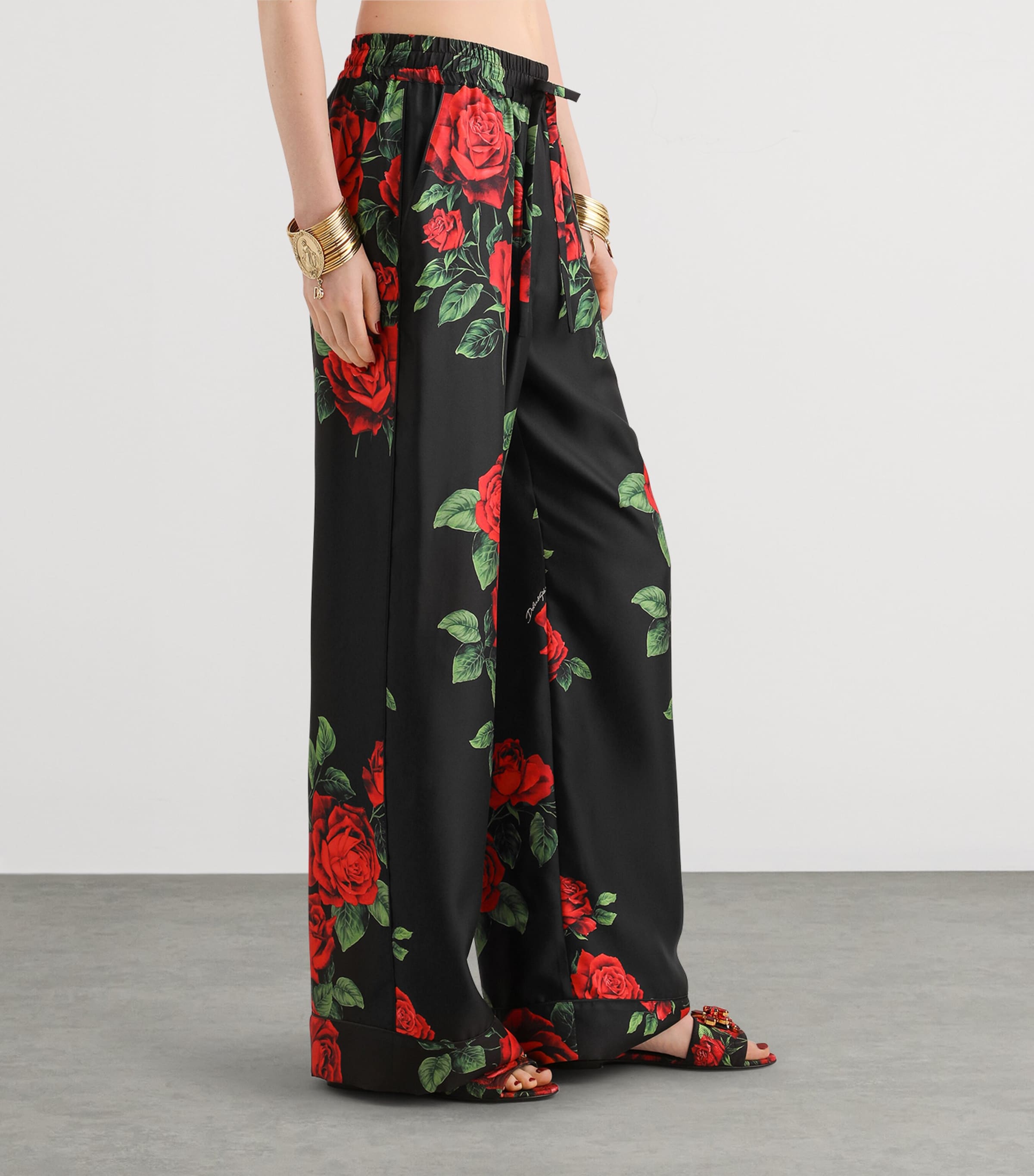 Dolce&Gabbana Womens Silk Rose-Print Trousers Rose Rosse F Image 4
