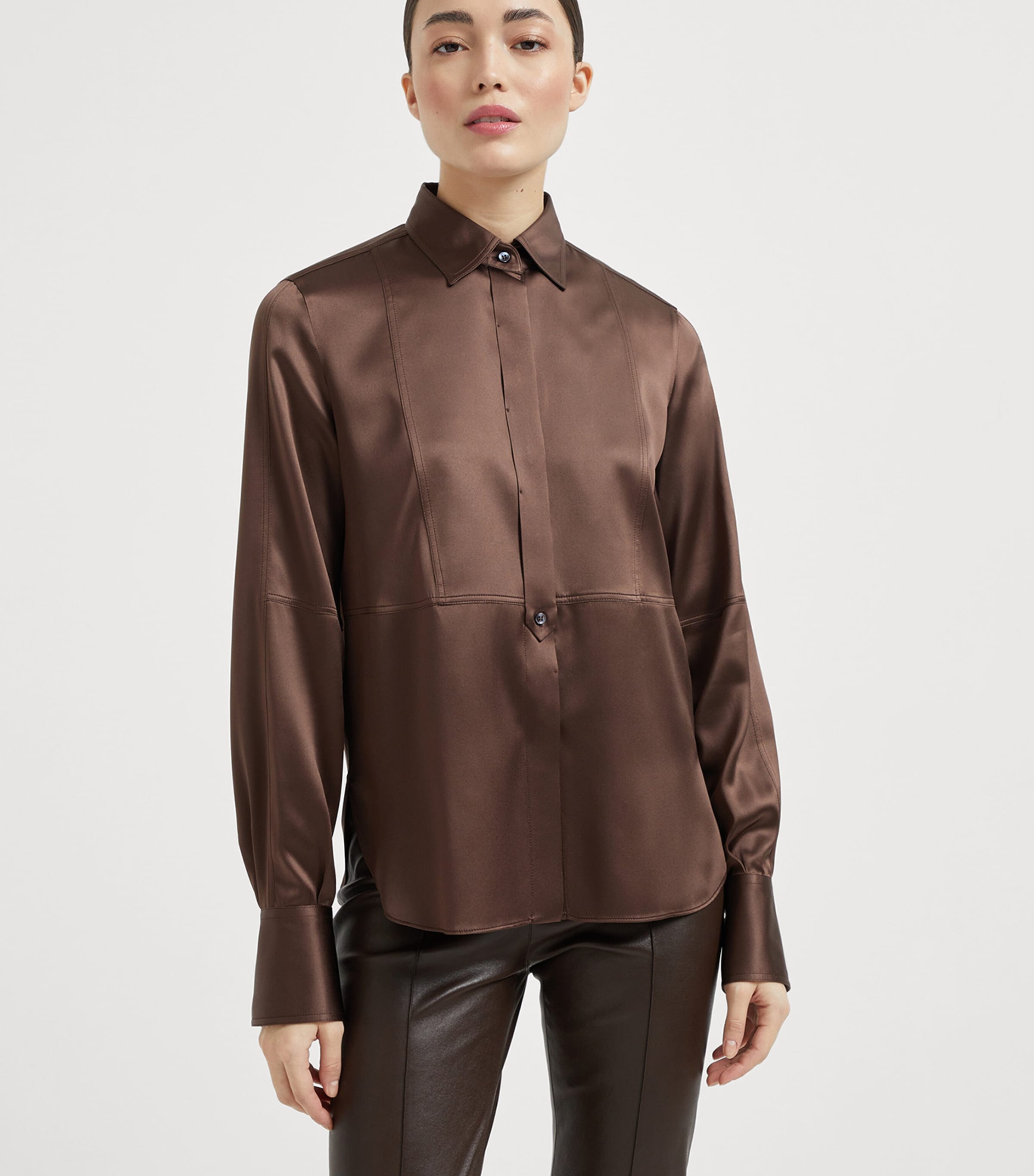 Brunello Cucinelli Womens Stretch-Silk Satin Shirt Image 2
