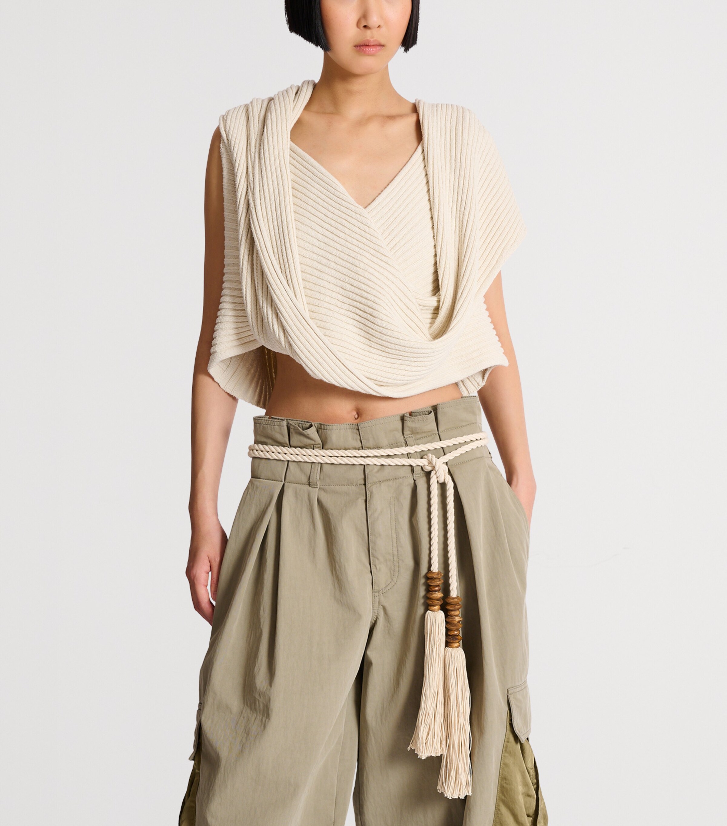 Balmain Cotton Rope Tie Belt Beige Foncé Image 2