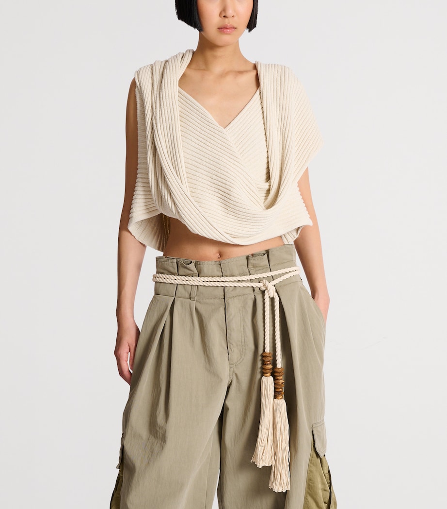 Balmain Cotton Rope Tie Belt Beige Foncé Image 2