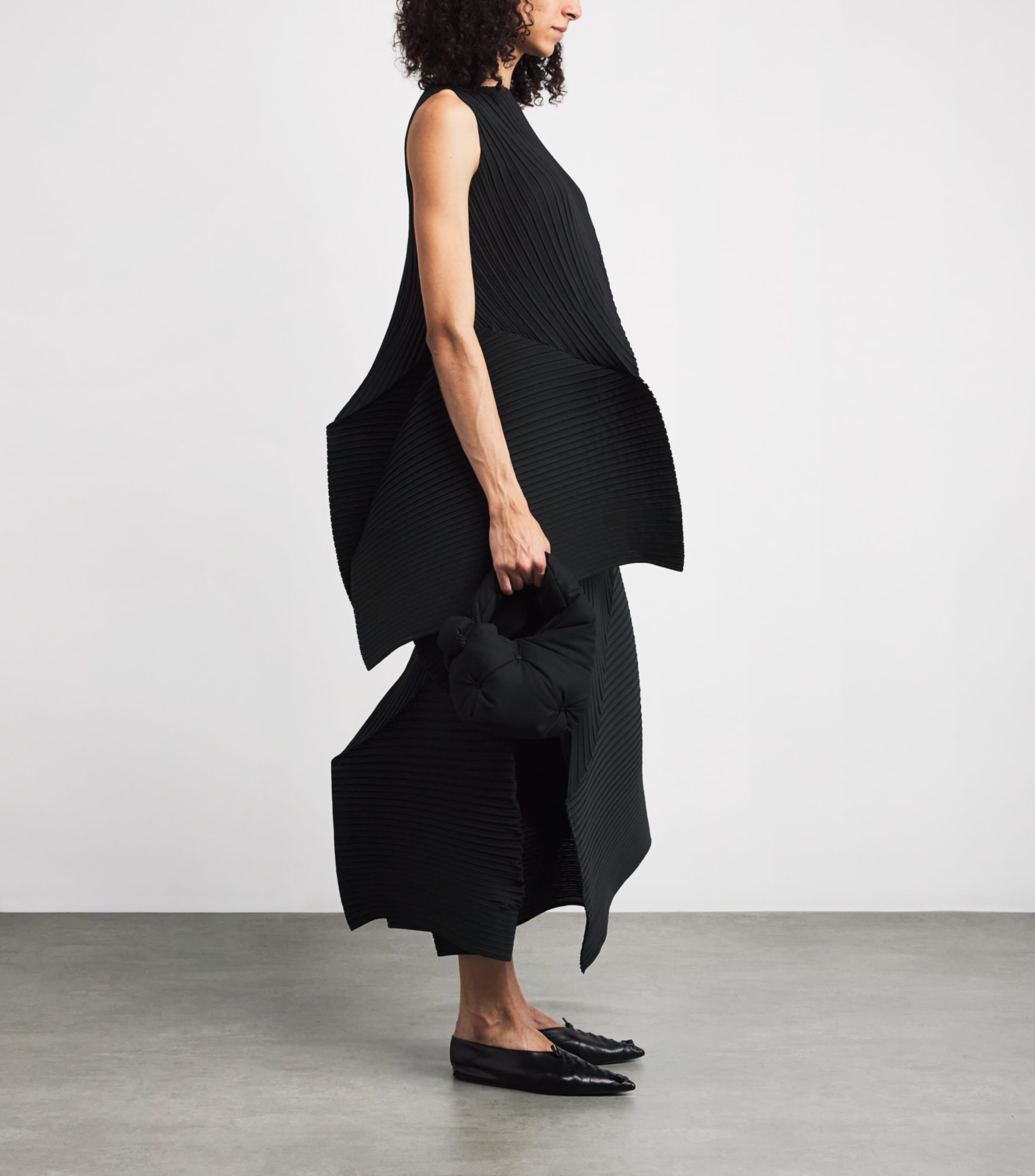 Fold Pleats Mini Dress BLACK Image 2