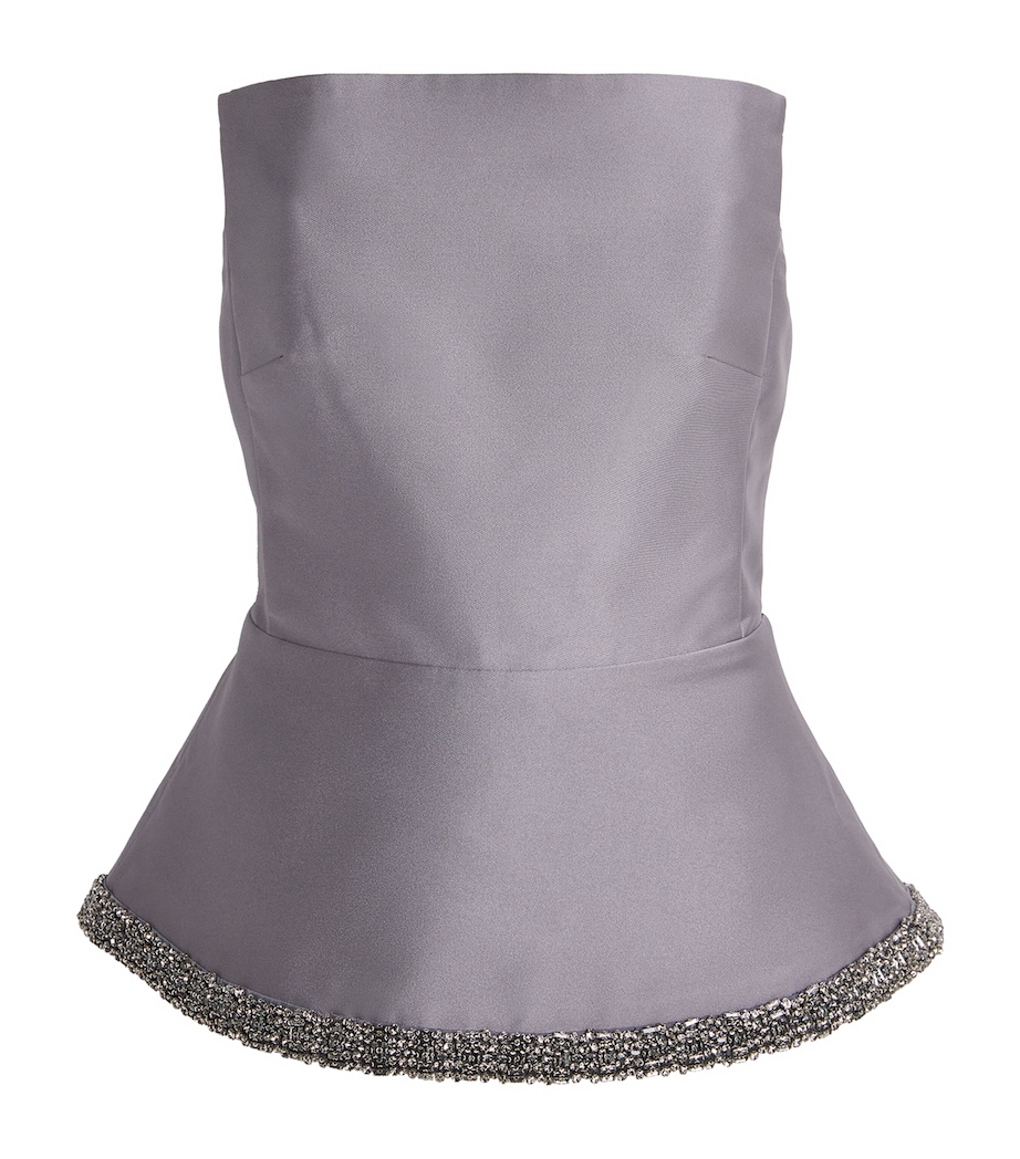 Taffeta Embellished Peplum Top GREY Image 1