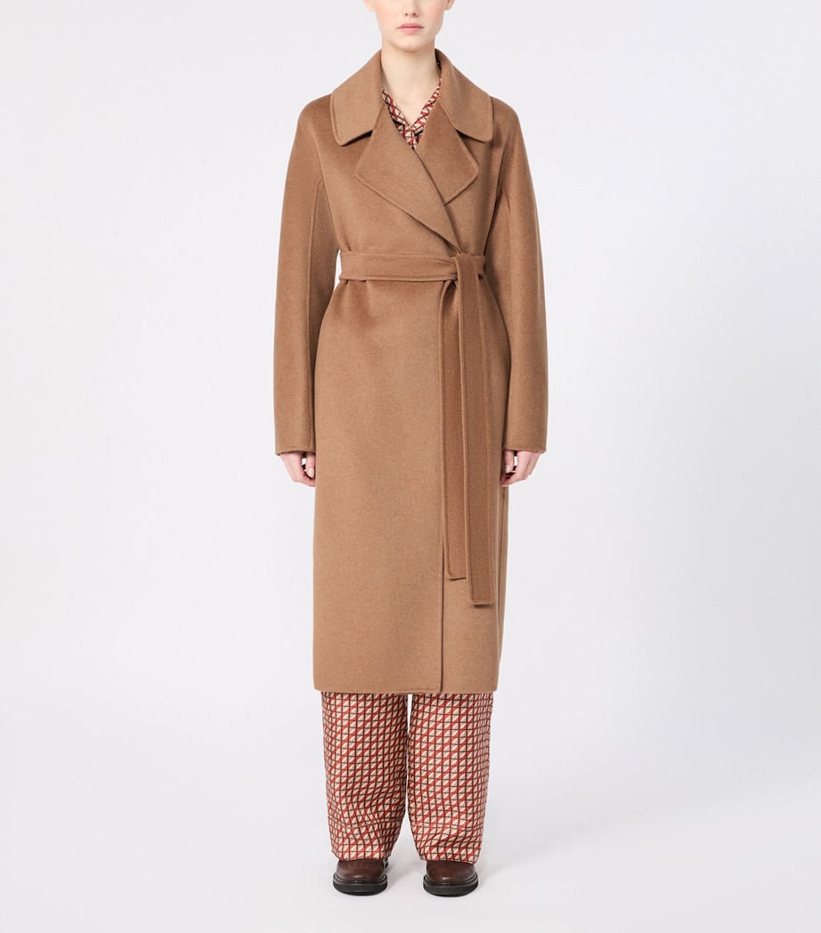 Max Mara Womens Wool-Cashmere-Blend Wrap Coat Camel Image 3