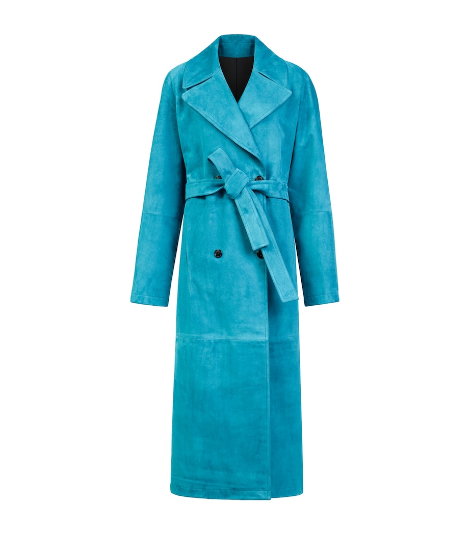 Alaïa Womens Goat Suede Trench Coat Turquoise Image 1