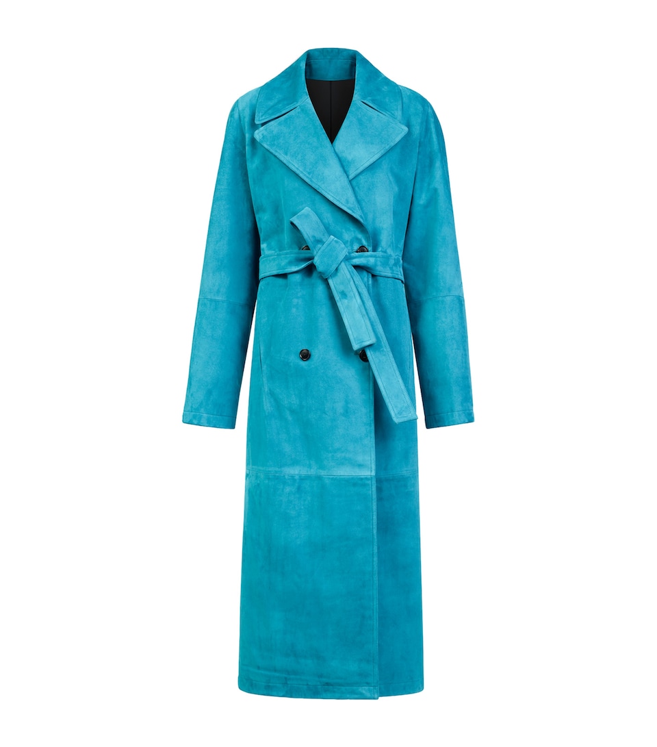 Alaïa Goat Suede Trench Coat Turquoise