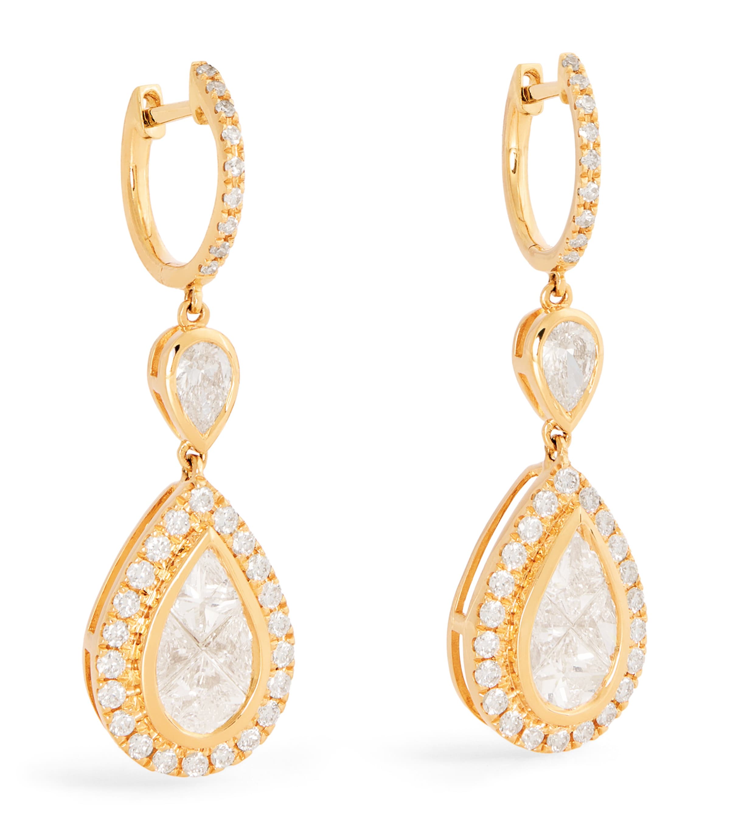 Shay Yellow Gold And Diamond Double Pavé Pear Drop Earrings In Gold