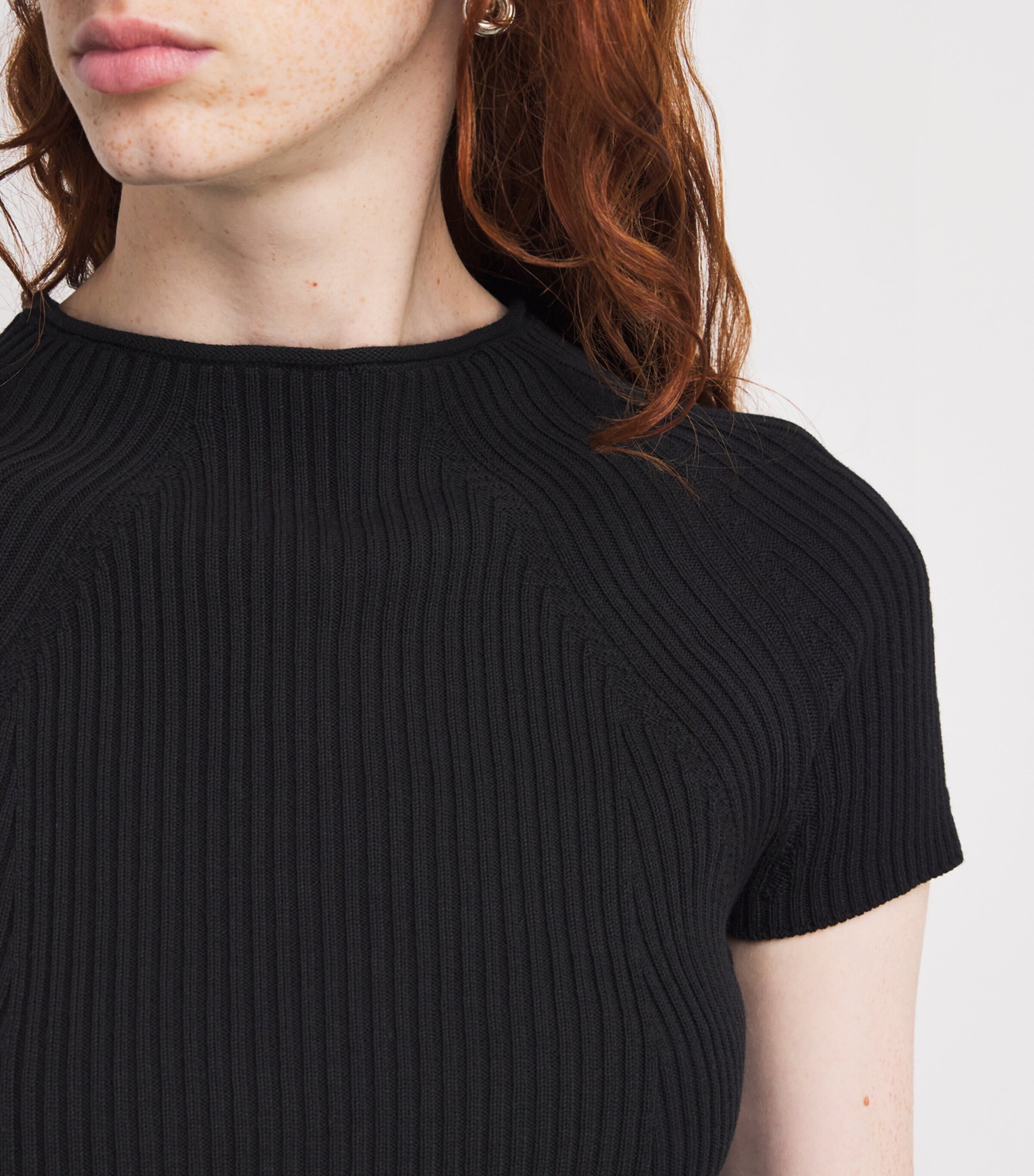 Ribbed Short-Sleeve Sweater DARK GREY Image 6